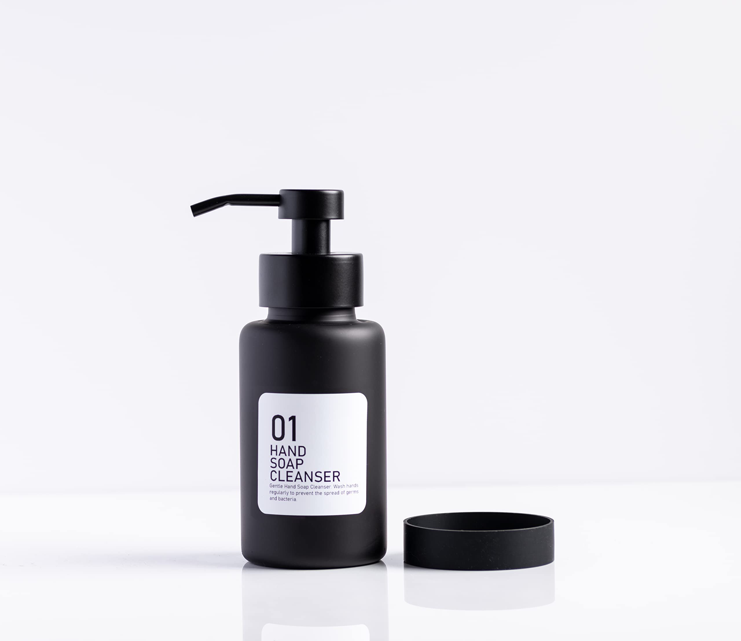 Premium Black Glass Foaming Hand Soap Dispenser - 11oz Matte Finish with Bonus Labels & Silicone Coaster - Elegant Bathroom & Kitchen Soap Pump for Home, Office, and Guest Washrooms