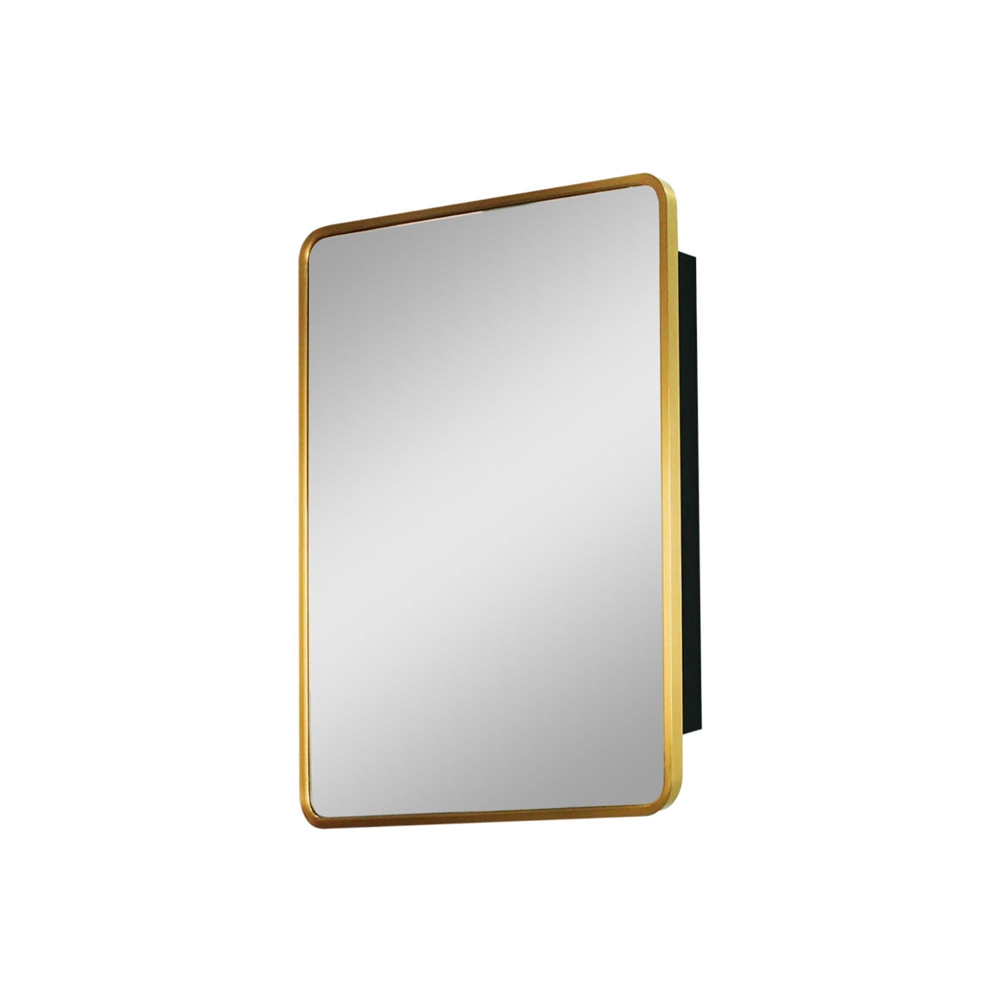 Gold Metal Framed Bathroom Medicine Cabinet with Mirror - Wall Mount or Recessed Installation for Modern Bathrooms, Powder Rooms & Vanity Areas