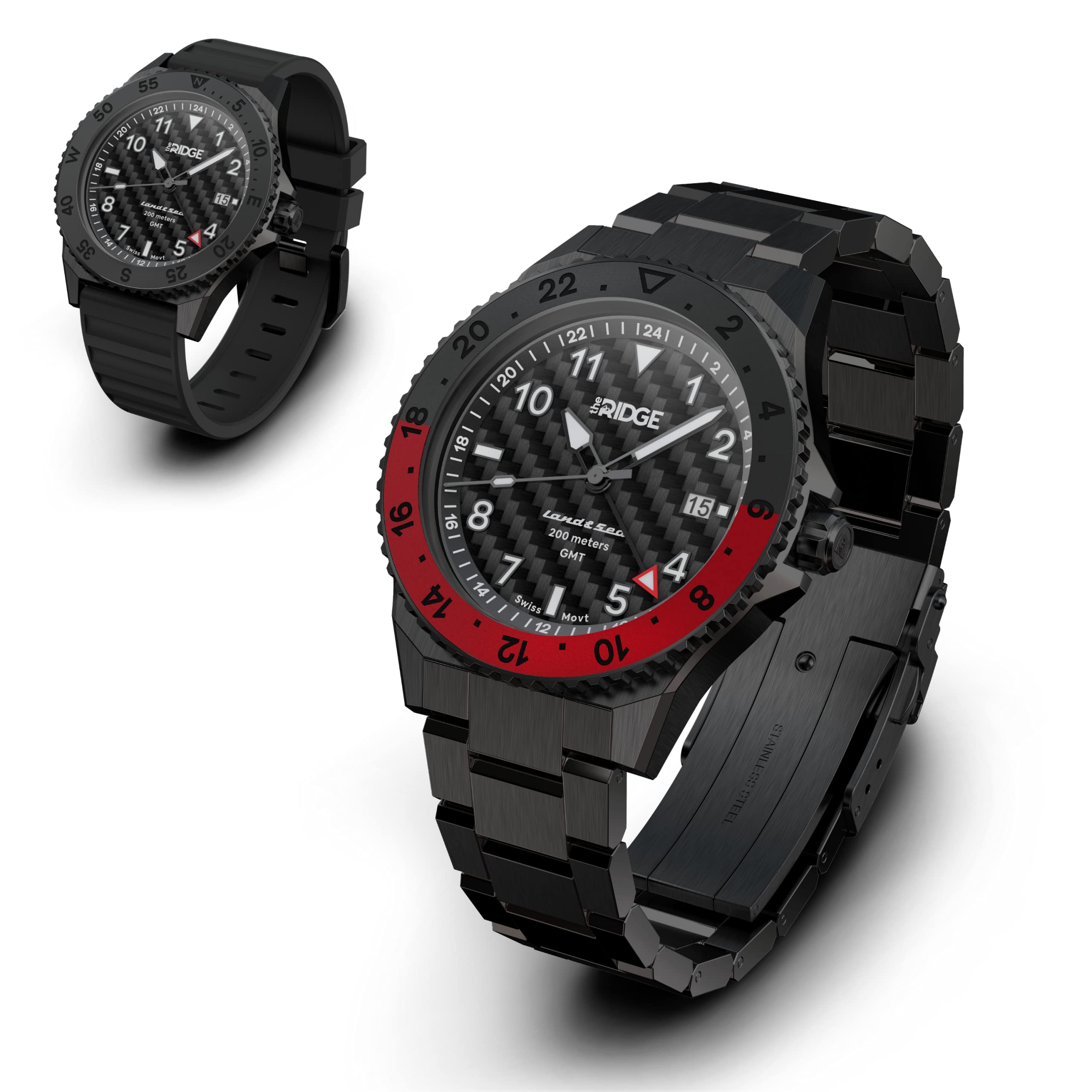 The Ridge Land & Sea Men's Stainless Steel Waterproof Analog Quartz Watch with Date Display - Durable Business & Outdoor Watch for Swimming, Diving & Professional Wear
