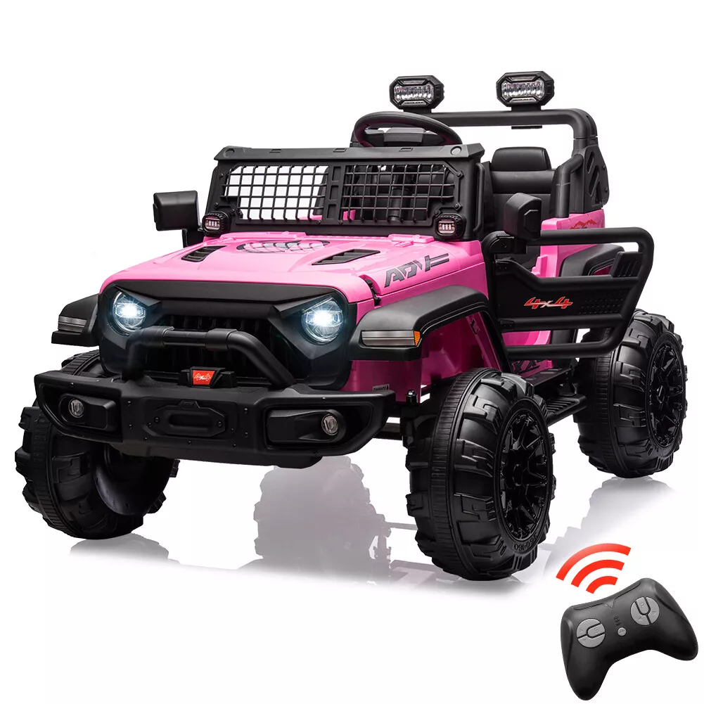GARVEE 24V Electric Ride On Truck for Kids - 2 Seater Remote Control Car with LED Lights, Music & Horn | Large Storage Space & Cup Holder | Pink Toddler Toy Vehicle for Ages 3-8 | Perfect for Outdoor Play, Birthday Gifts & Family Fun