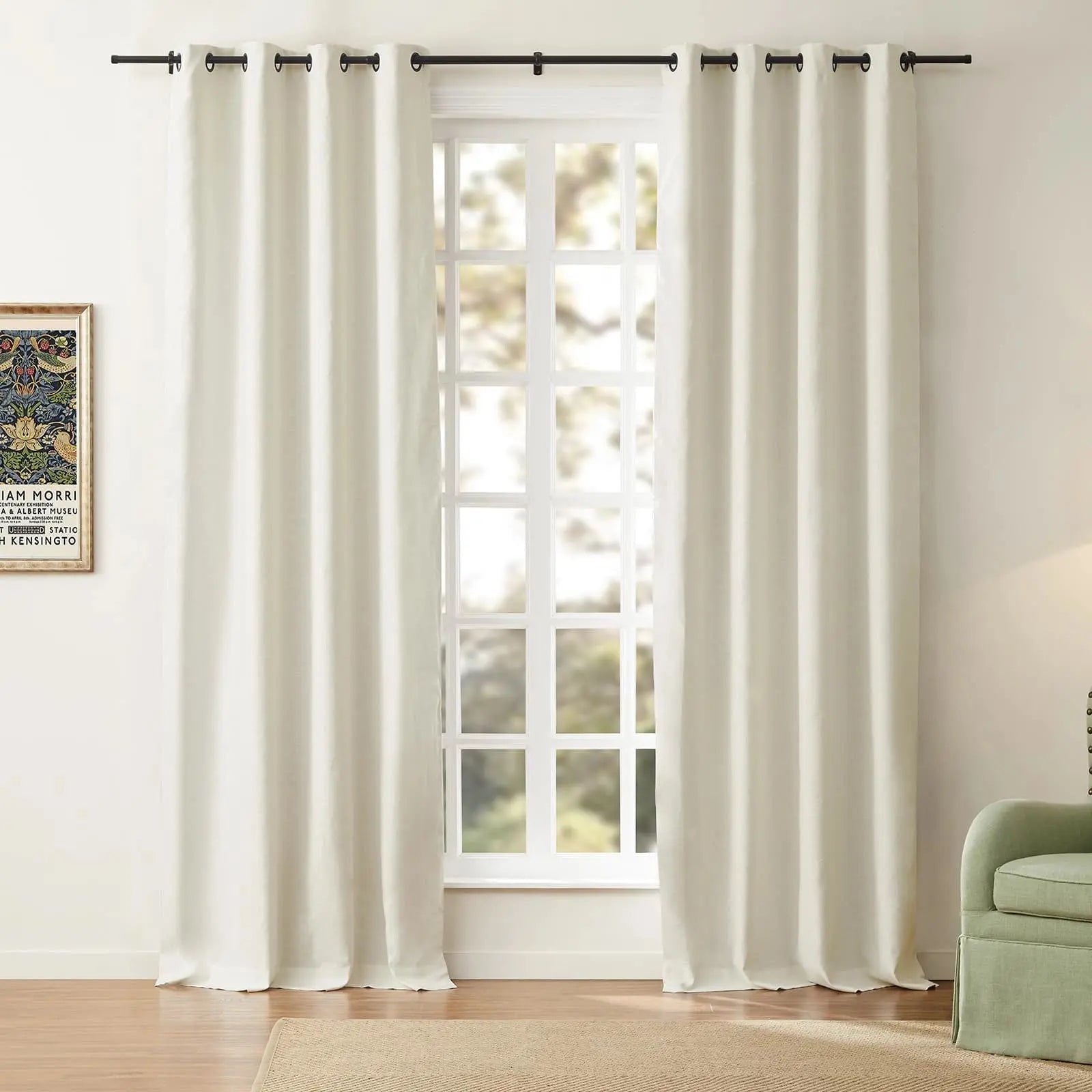 Luxury Linen Cotton Grommet Curtains for Living Room & Bedroom - Blackout Drapes with Metal Rings, Home Decor Window Treatments (52x84 Inch)