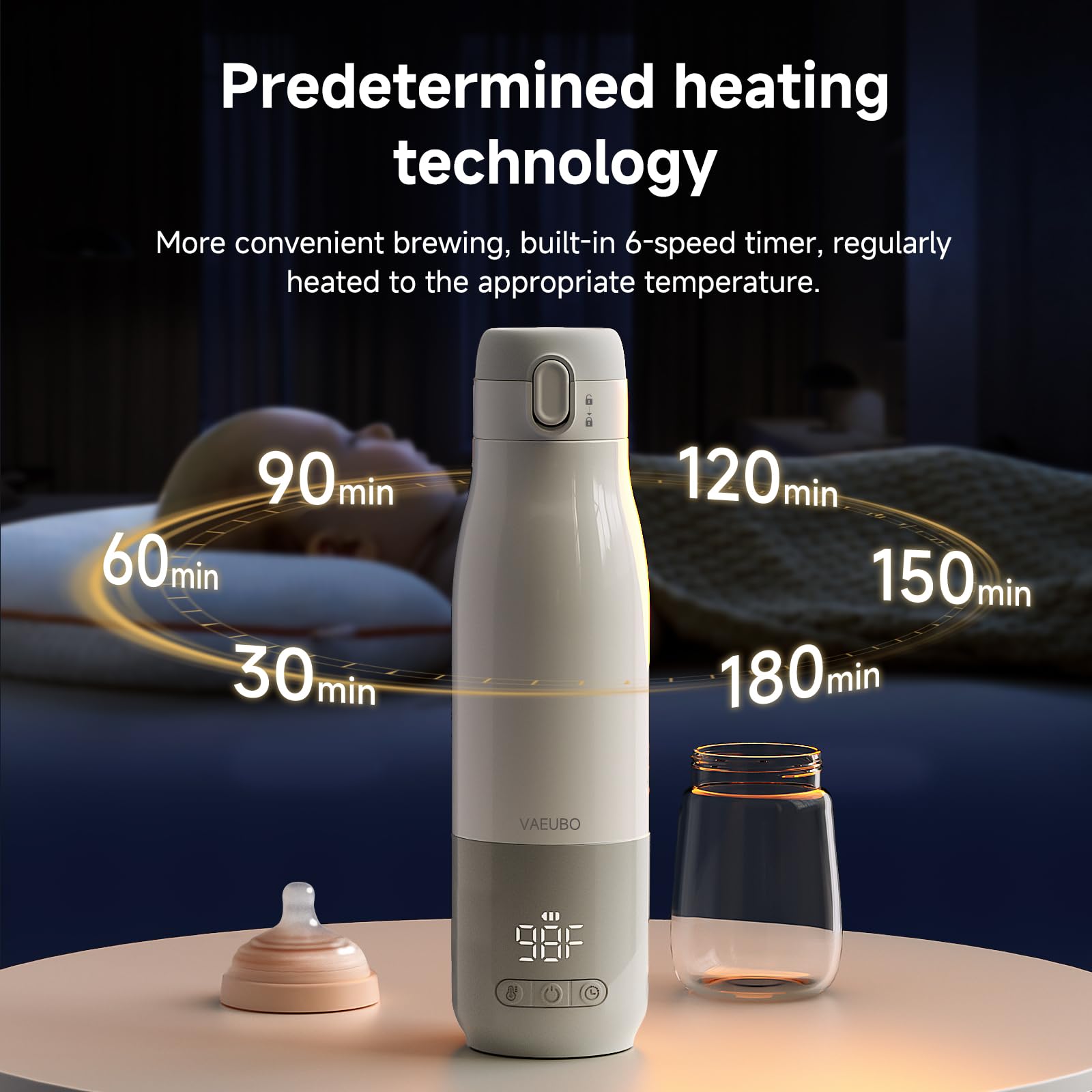 Portable Baby Bottle Warmer - 12oz Nano Film Heating with Fast Charging, 55W Power & 9000mAh Battery - Anti-Dry & Anti-Burn for Travel, Breast Milk & Formula - Perfect for On-the-Go Parents, Road Trips & Outdoor Feeding