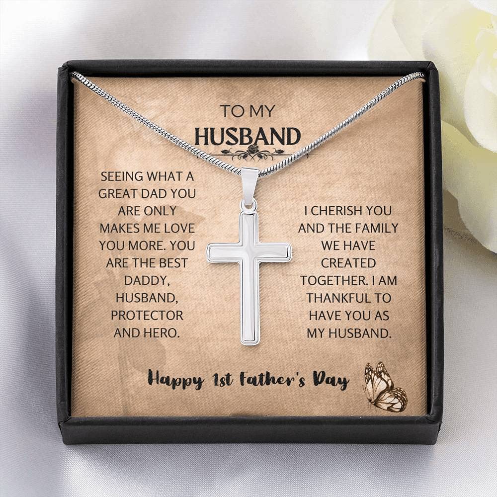 Handmade Cross Necklace for Husband - Unique 1st Father's Day Gift, Thoughtful Present from Wife - Perfect for Anniversary, Birthday & Special Occasions
