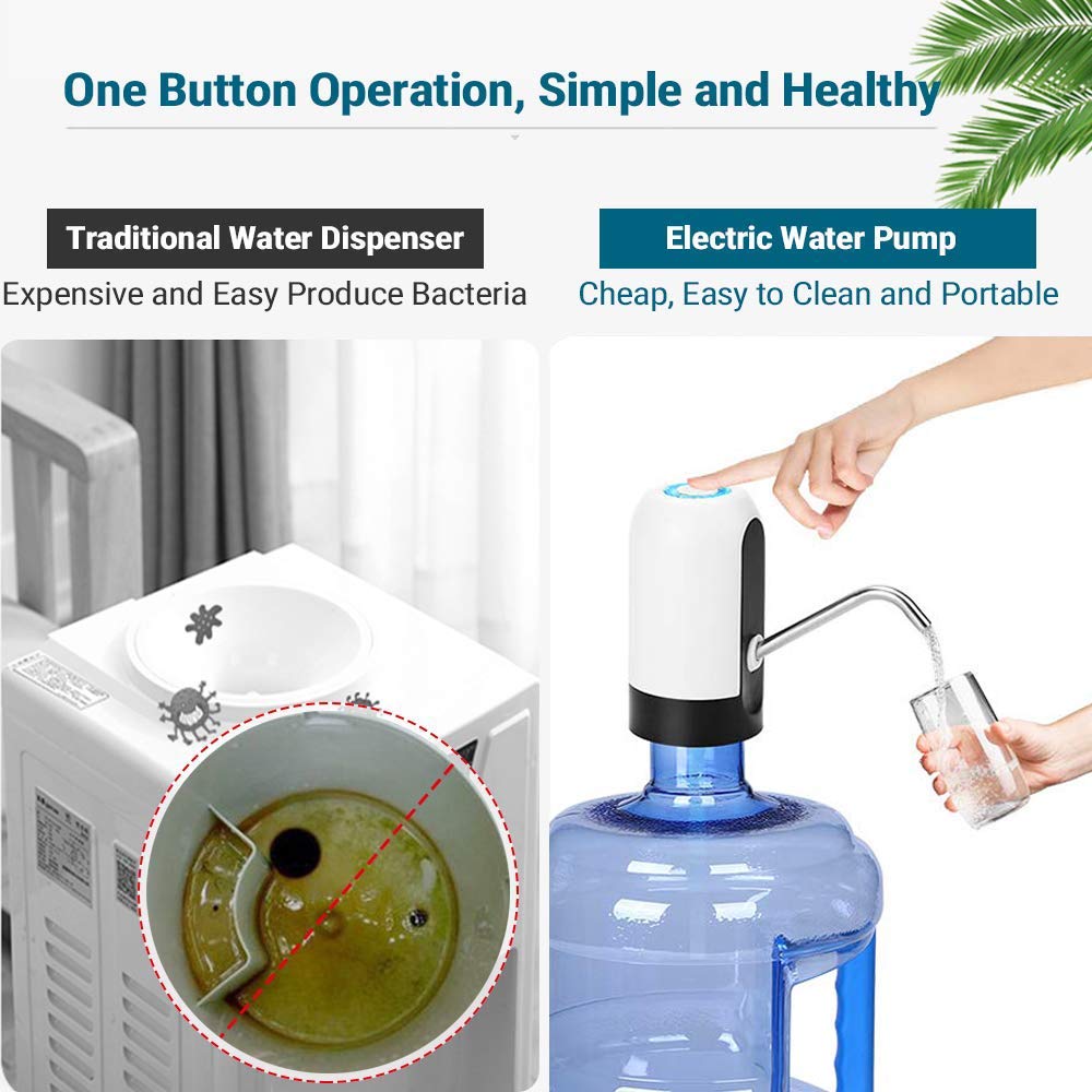 Automatic Wireless Water Dispenser Pump - Dual Motor, Built-in Rechargeable Li-ion Battery - Black & White - Perfect for Home, Office, and Travel Use