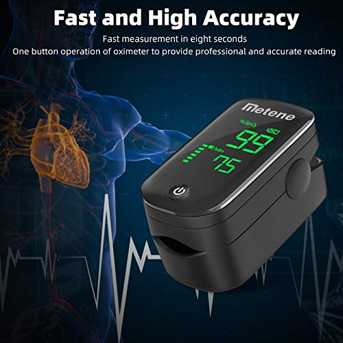 Metene Fingertip Pulse Oximeter - Accurate Blood Oxygen Saturation (SpO2) and Heart Rate Monitor - Portable Oxygen Meter for Home Use, Travel, Sports & Health Monitoring