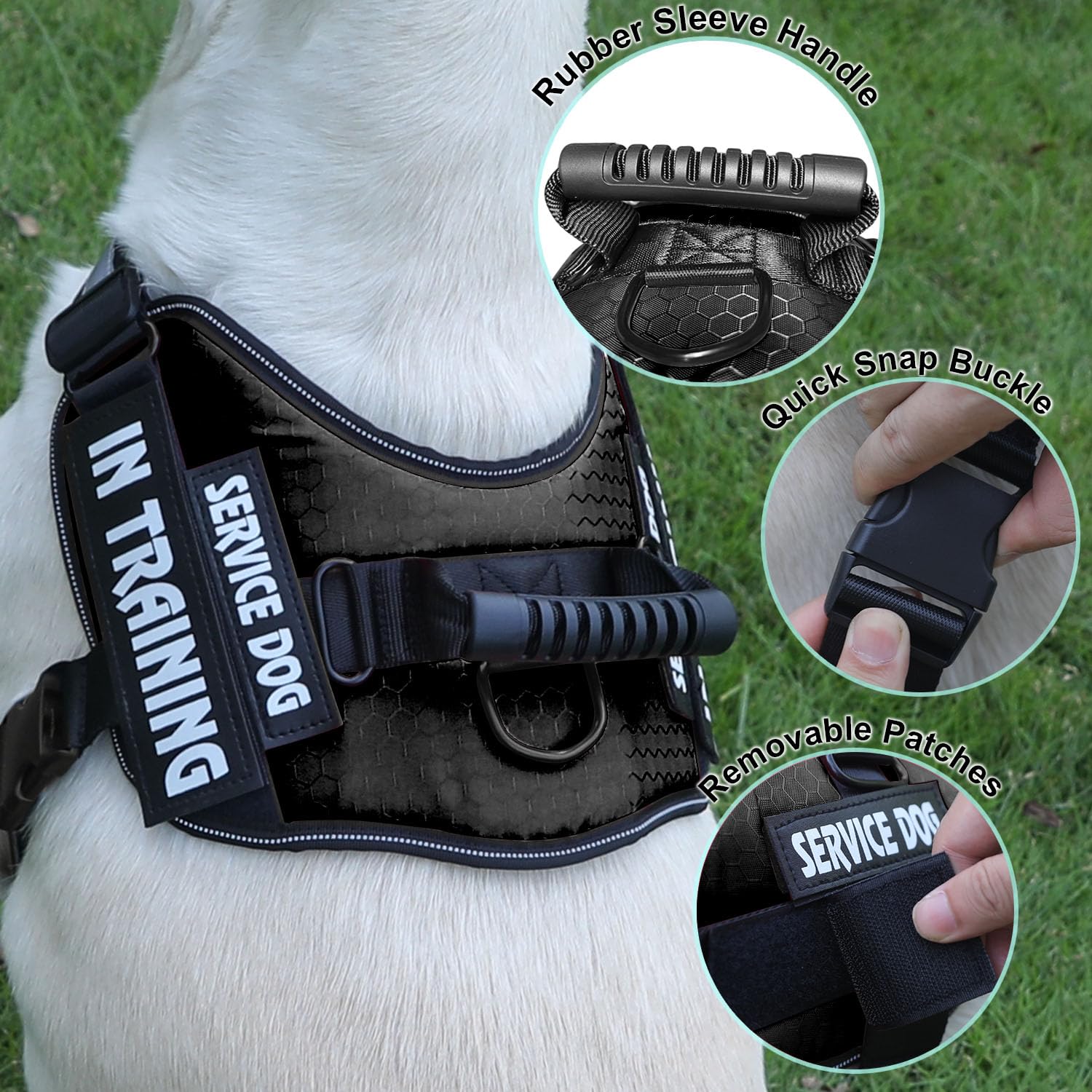 Service Dog Vest with 8 Patches - No-Pull Harness with Handle & Reflective Design | Customizable Name, Phone & Pattern | Easy Control for Small Medium Large Dogs | Perfect for Training, Therapy & Outdoor Activities
