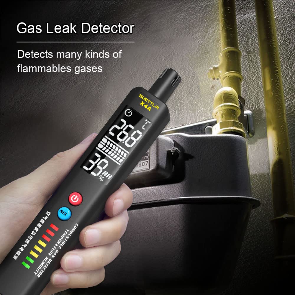 X4A Portable Natural Gas Leak Detector with Audible & Visual Alarm - 2-in-1 Handheld Gas Sniffer for Methane, Propane & Combustible Gas Detection - Built-in Temperature & Humidity Sensor - Ideal for Home Safety, HVAC Inspection & Industrial Use