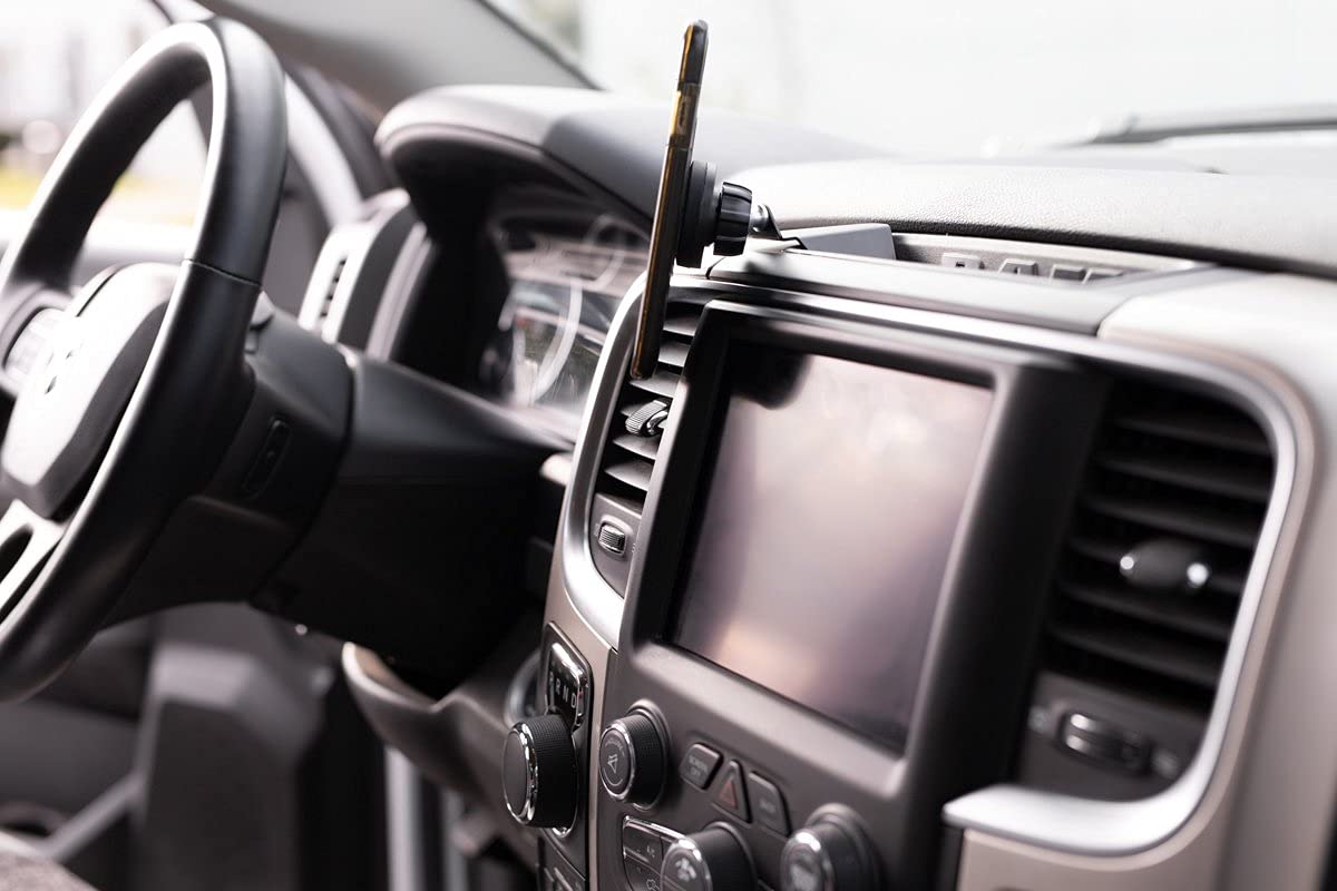 DirectFit Automatic Gripping Wireless Car Phone Mount & Charger for Dodge Ram 1500/2500/3500/4500/5500 (2013-2018) - Black - Hands-Free Charging Holder for Road Trips & Commuting
