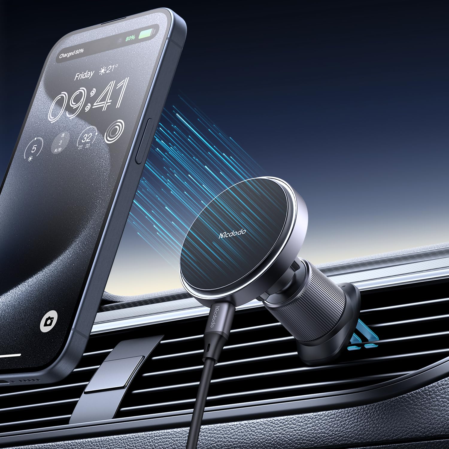 McDodo MagSafe Car Mount Wireless Charger - 18 Strong Magnets, 15W Fast Charging, Universal Phone Holder for Car Air Vent - Compatible with iPhone 15/14/13/12 - Perfect for Safe Driving & Hands-Free Charging on the Go