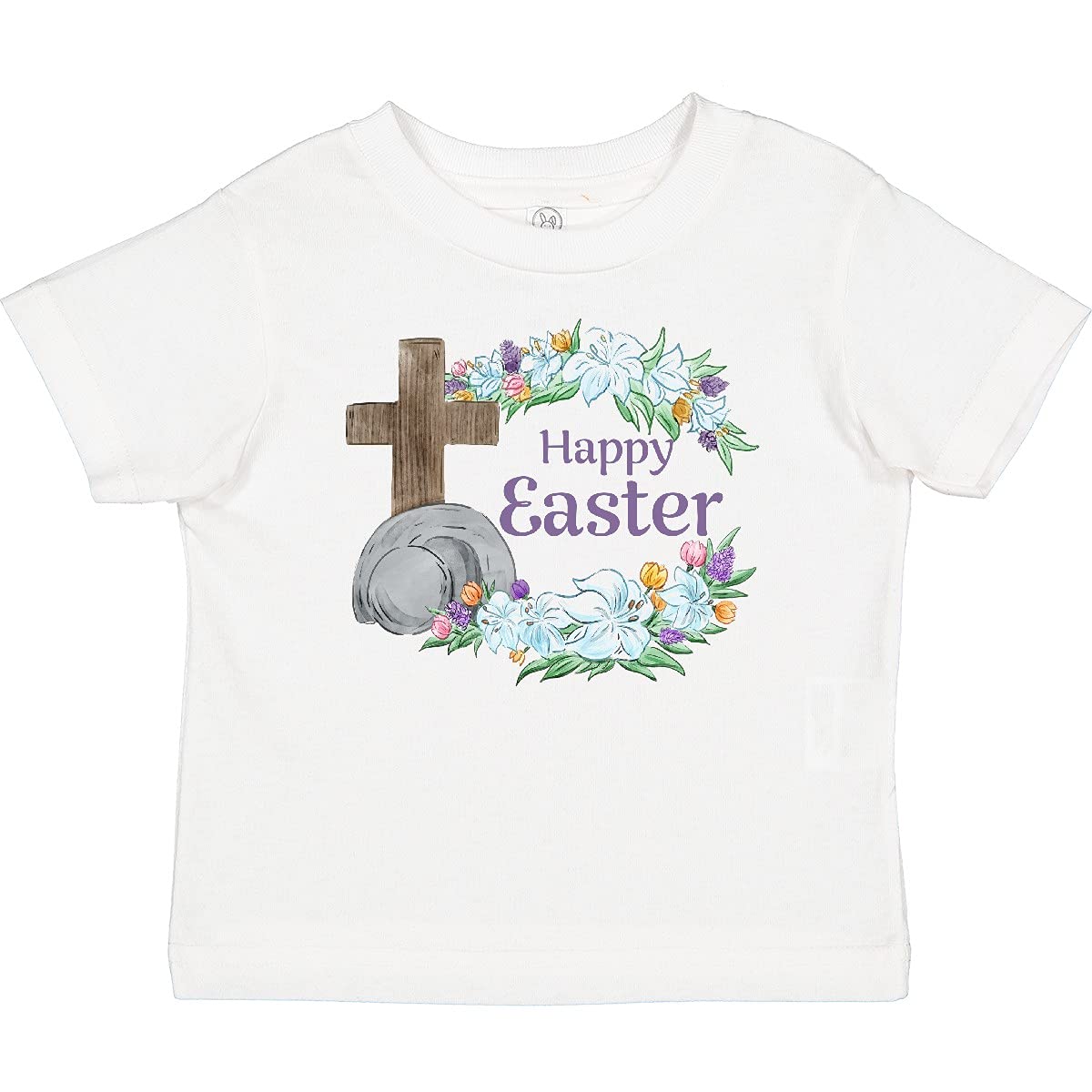 Inktastic Happy Easter with Cross and Flowers Baby T-Shirt - Cute Christian Easter Outfit for Infants & Toddlers - Perfect for Church, Family Gatherings & Easter Egg Hunts