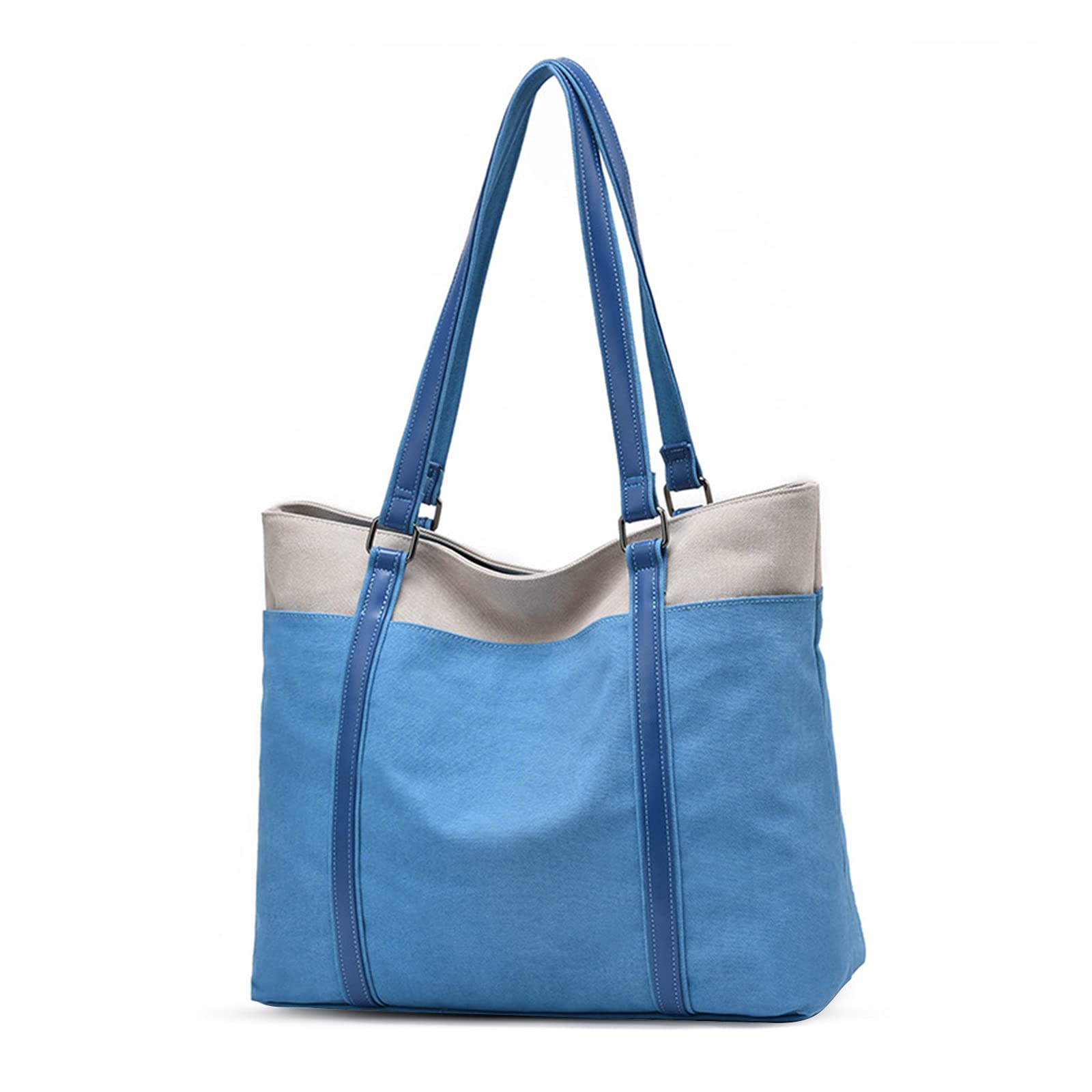 PORRASSO Women's Large Canvas Tote Bag - Stylish Casual Shoulder Handbag with Top Handle for Work, Travel & Everyday Use