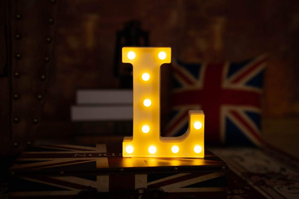 LED Letter Lights - Battery Powered Light Up Letters for Home Decor, Wedding, Birthday Party, Christmas & Bar Sign (L) - Perfect for Night Lights, Wall Decor & Festive Celebrations