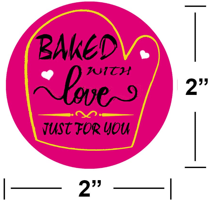 Baked with Love Stickers - 2 Inch Round Cookie & Cupcake Labels (500 Pcs) - Perfect for Homemade Bakery, Bread Bags, and Gift Packaging