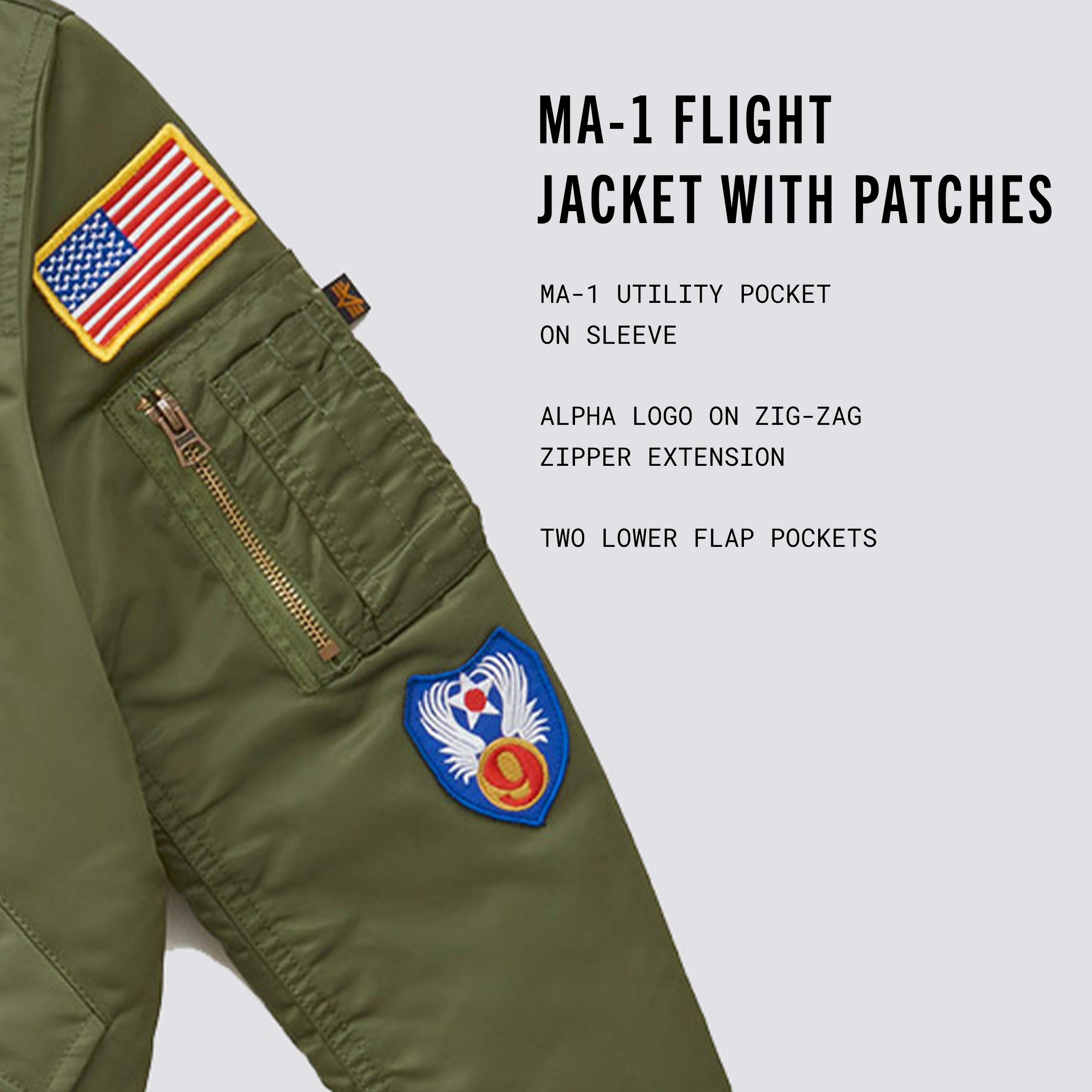 Alpha Industries Boys' MA-1 Bomber Jacket with Patches - Military Style Aviator Jacket for Kids, Warm Winter Coat with Multiple Pockets | Perfect for Outdoor Activities, School & Casual Wear