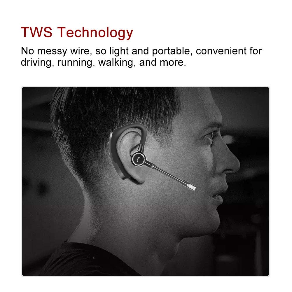 V8s Bluetooth Headset - Wireless Earpiece with 120H Standby, Clear Voice Capture, Hands-Free for Business & Driving - In-Ear Bluetooth Earbuds for iPhone & Android - Perfect for Conference Calls & Commuting