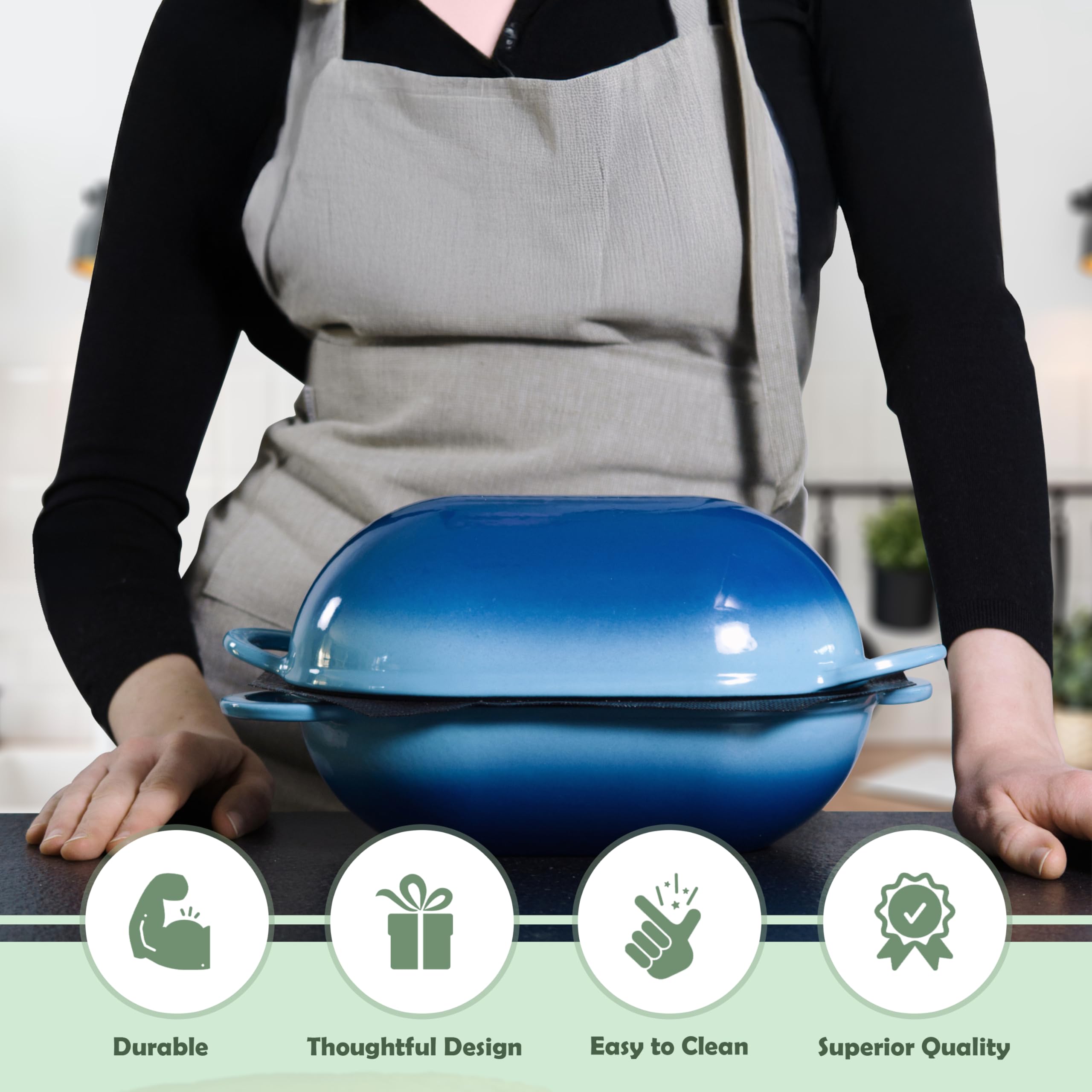 Easy Artisan Bread Kit with Cast Iron Dutch Oven (2 qt) & Non-Stick Silicone Liner - Perfect for Homemade Sourdough, No-Knead Bread Baking at Home