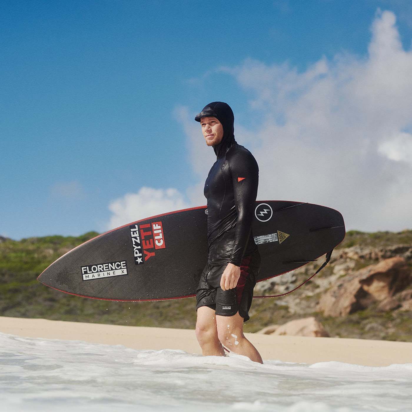 Florence Marine X Long Sleeve Hooded Rashguard UPF 50+ Sun Protection - Silver Surfing Rash Guard for Men & Women - Perfect for Swimming, Surfing, and Water Sports