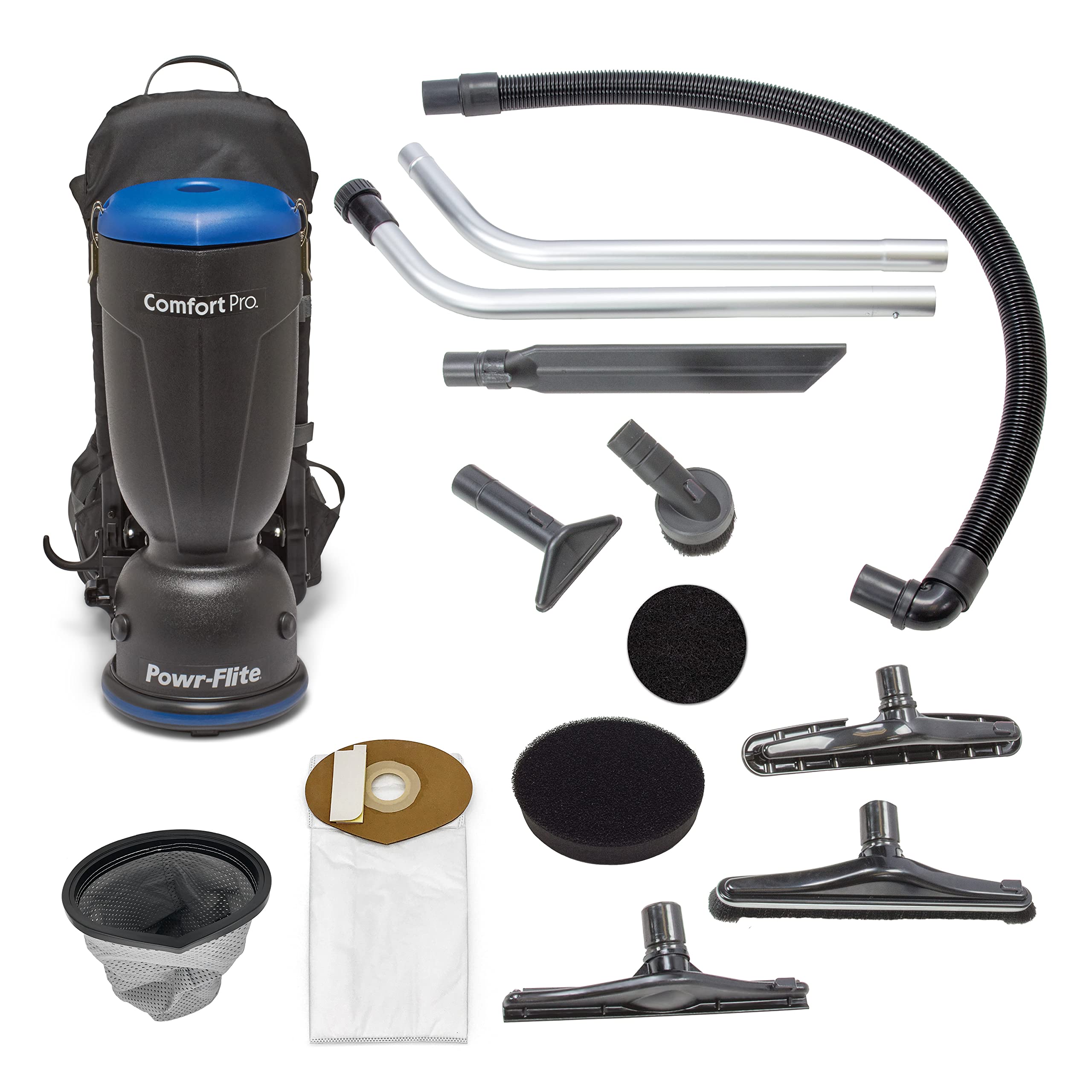 Powr-Flite Comfort Pro Backpack Vacuum Cleaner - 6 Quart Commercial HEPA Vacuum with Premium Tool Kit (BP6S) - Ideal for Office Cleaning, Janitorial Services & Large Area Maintenance
