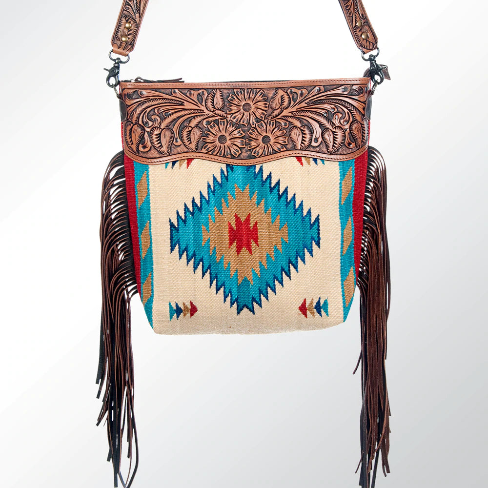American Darling Tri-Colored Soft Blanket & Handcrafted Tooled Leather Purse - Cozy Home Decor & Stylish Women's Accessory for Fall Fashion