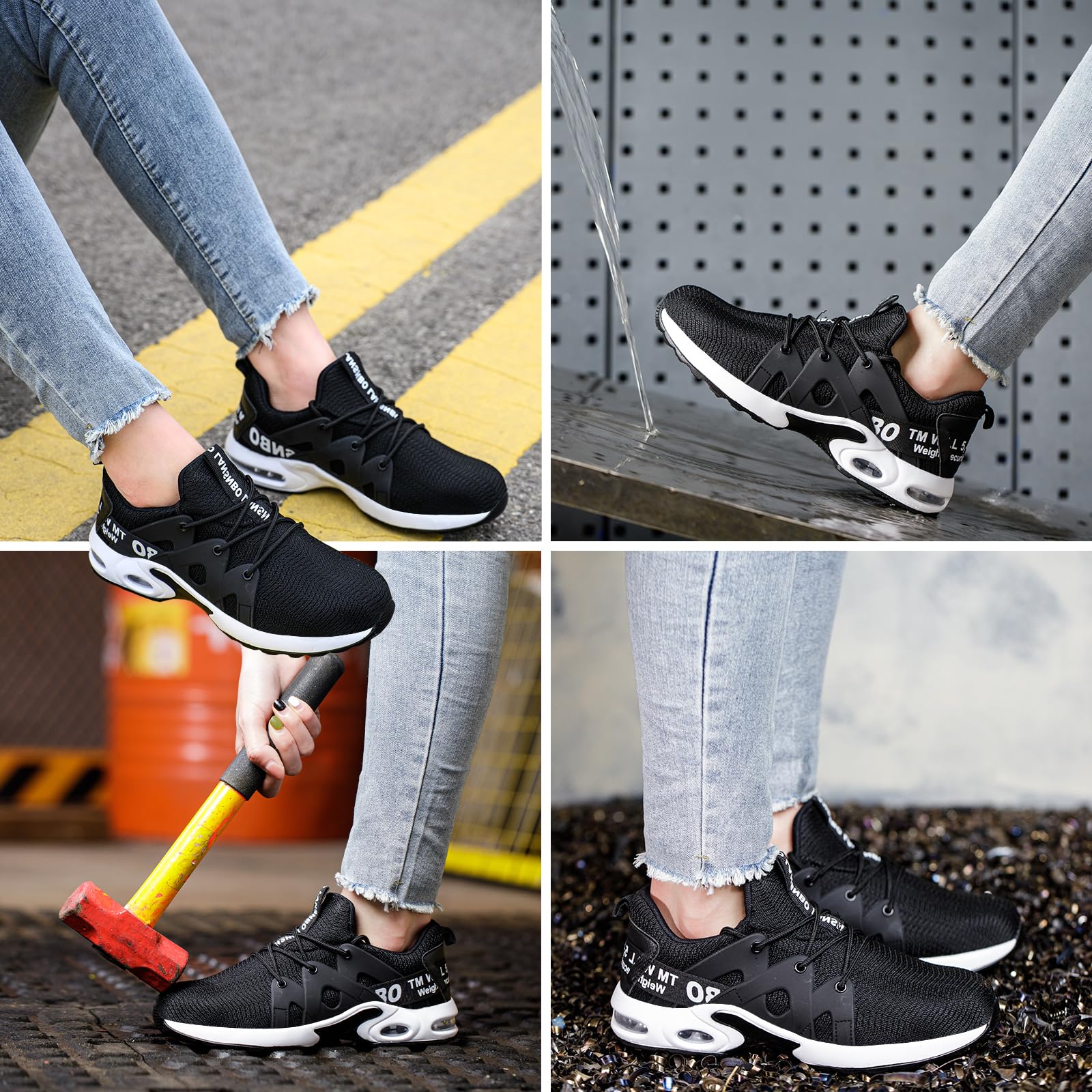 Indestructible Women's Steel Toe Work Shoes - Lightweight, Breathable Safety Sneakers with Air Cushion & Composite Toe | Puncture & Slip Resistant | Perfect for Construction, Warehouse & Industrial Work