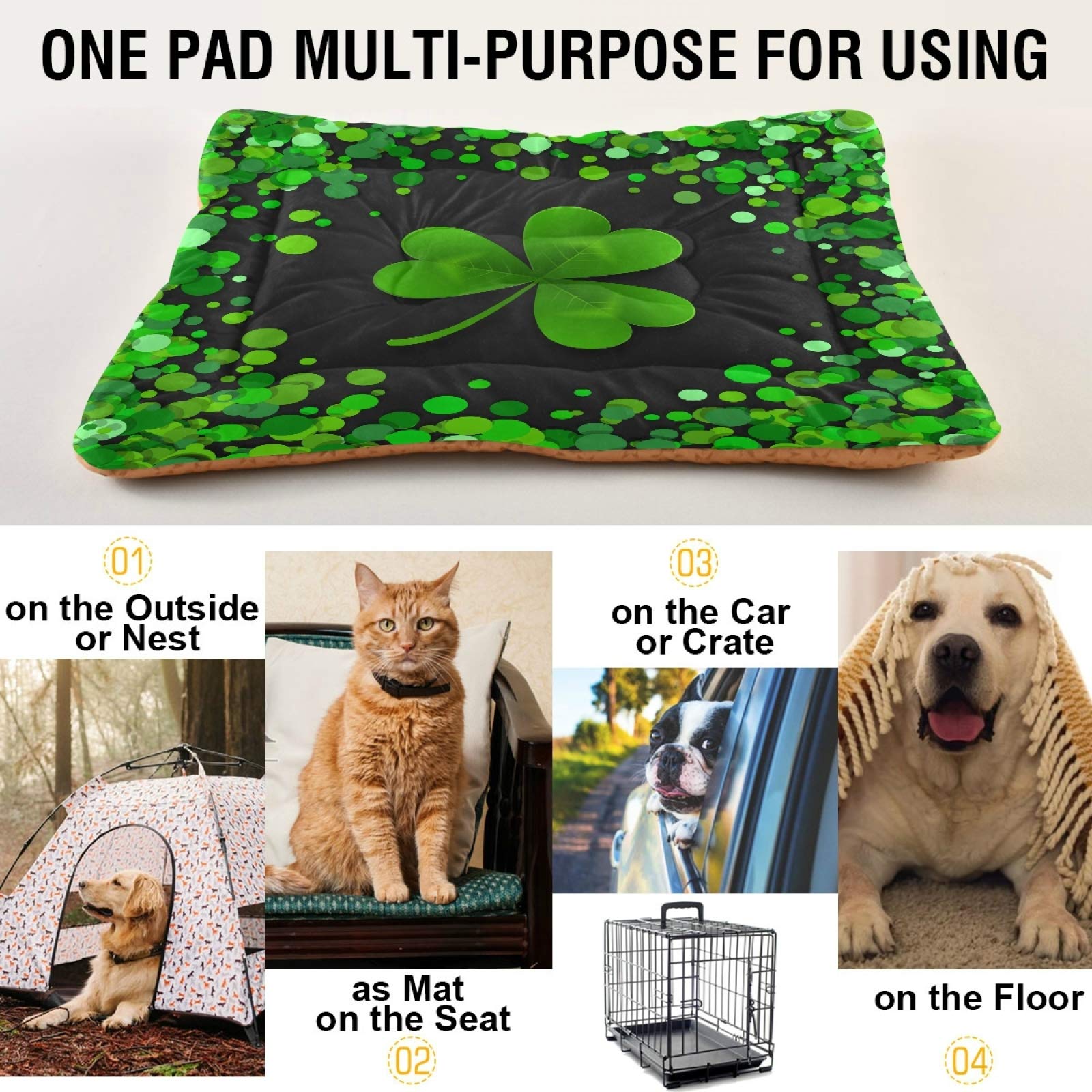 Shamrock Clover Pet Bed for Dogs & Cats – Ultra Soft Rectangle Comfort Bed for Small & Medium Pets, Calming & Cozy (24x18 Inches) – Perfect for Home, Office, or Travel Use