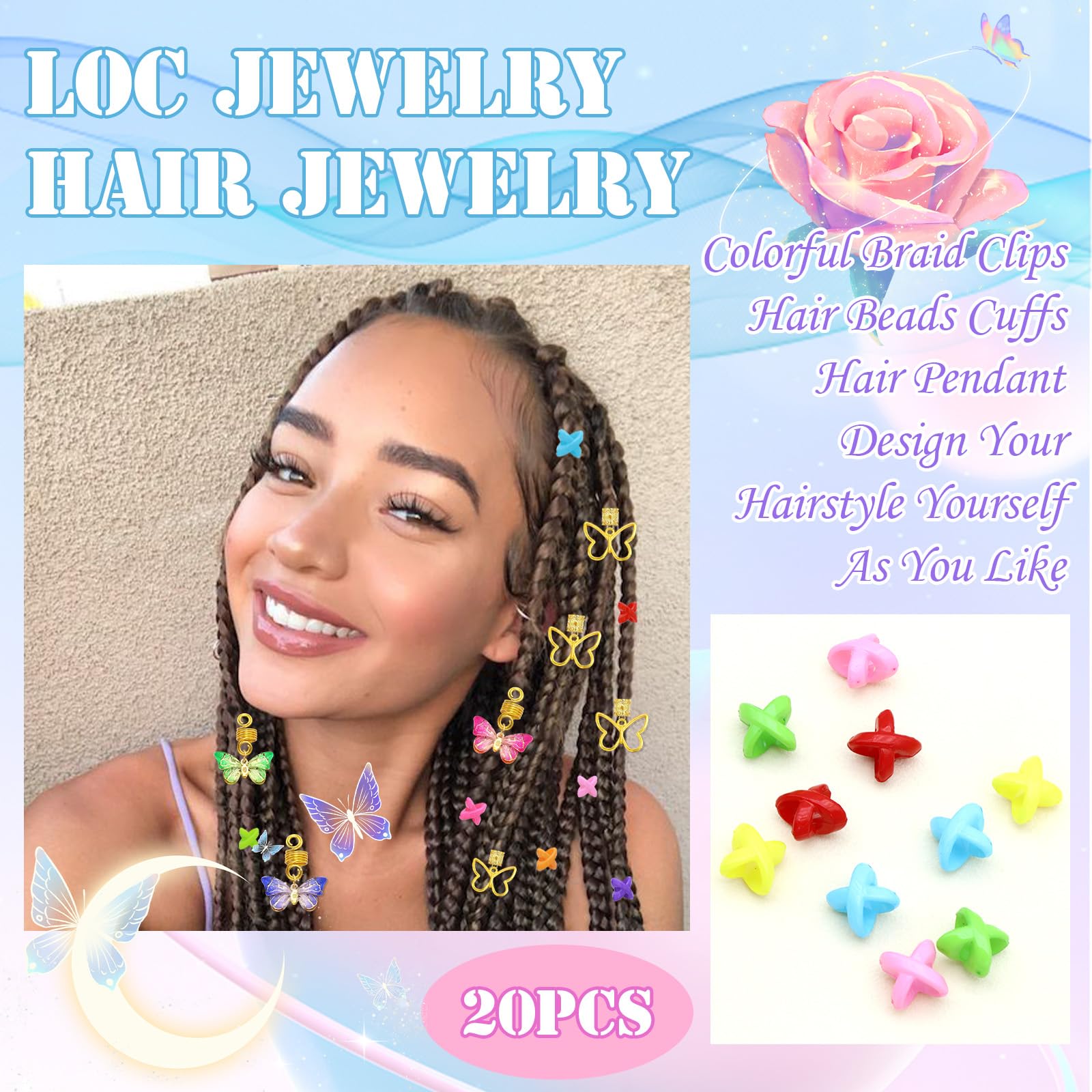 20Pcs Gold Butterfly Hair Jewelry for Braids & Dreadlocks - Handmade African Hair Accessories for Women, Perfect for Weddings & Parties
