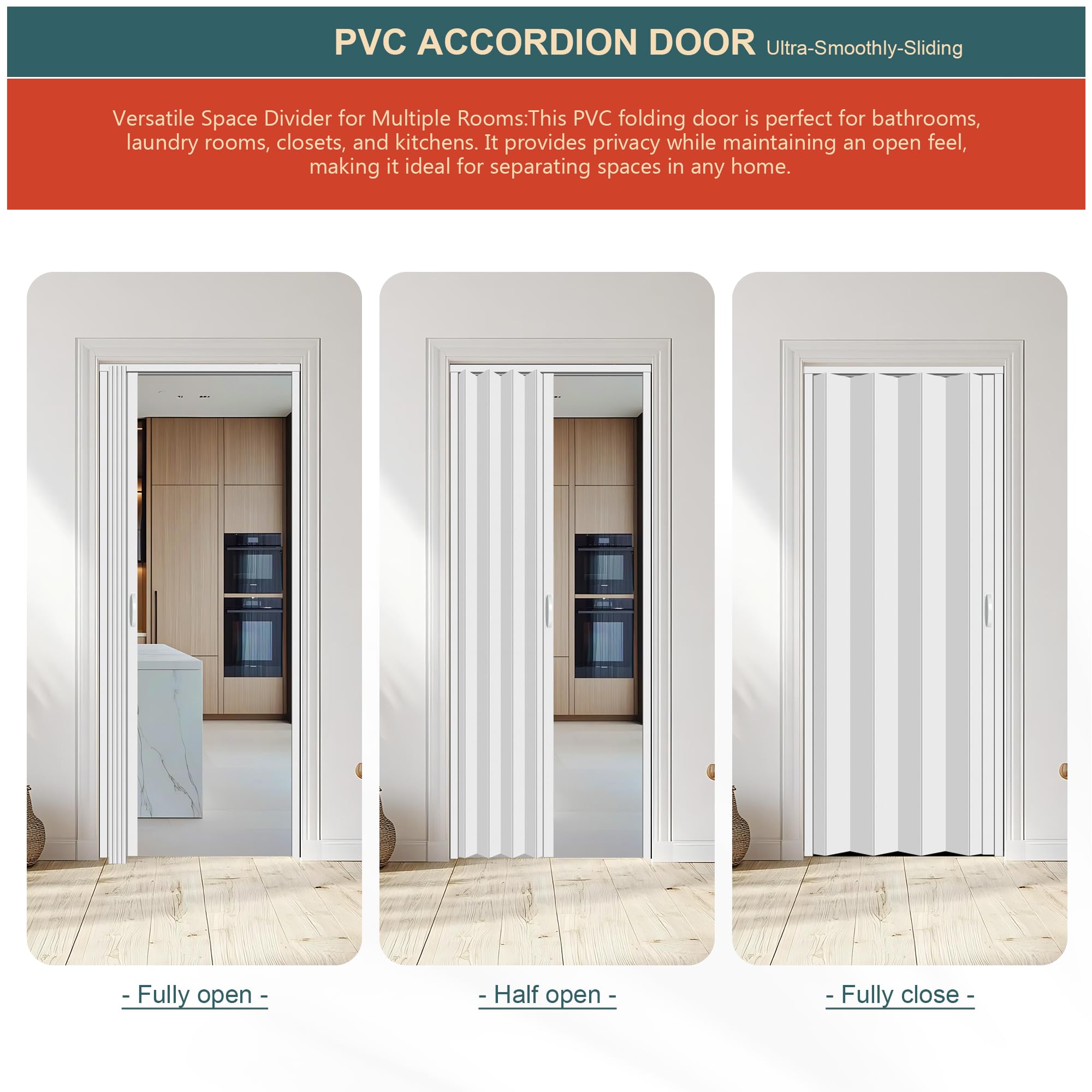 CCBOYSHARDWARE 48x80 Inch White Interior Accordion Door - Easy Install Folding Closet Door with Hardware Kit | Perfect for Bedrooms, Closets & Room Dividers