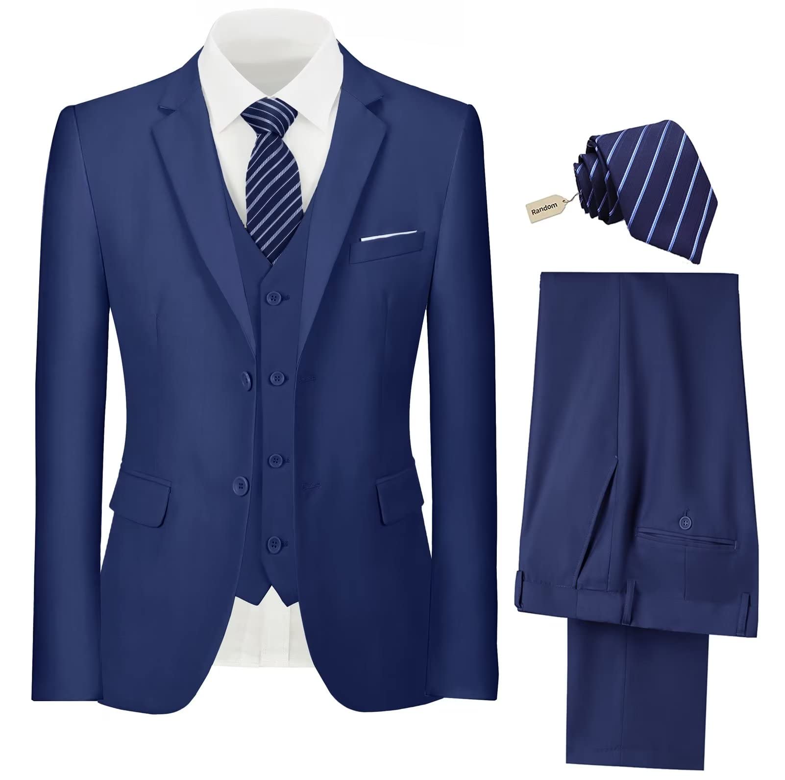 3 Piece Slim Fit Men's Suit Set - Two Button Formal Wedding Suit with Jacket, Vest & Pants + Tie | Perfect for Groomsmen, Business Meetings & Special Occasions