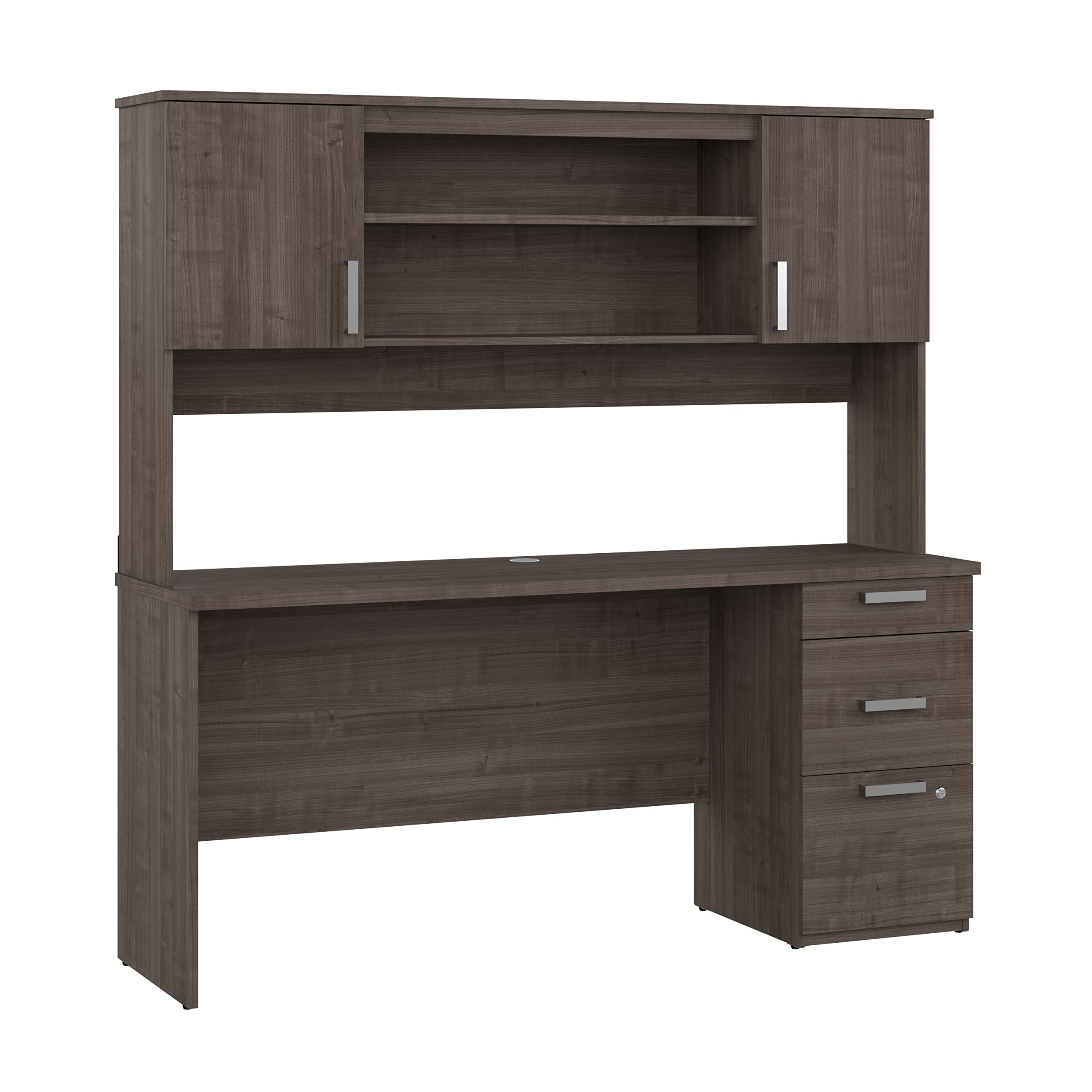 Bestar Ridgeley 65W Computer Desk with Hutch in Medium Gray Maple - Home Office Desk for Work & Study, Perfect for Small Spaces & Modern Workspaces