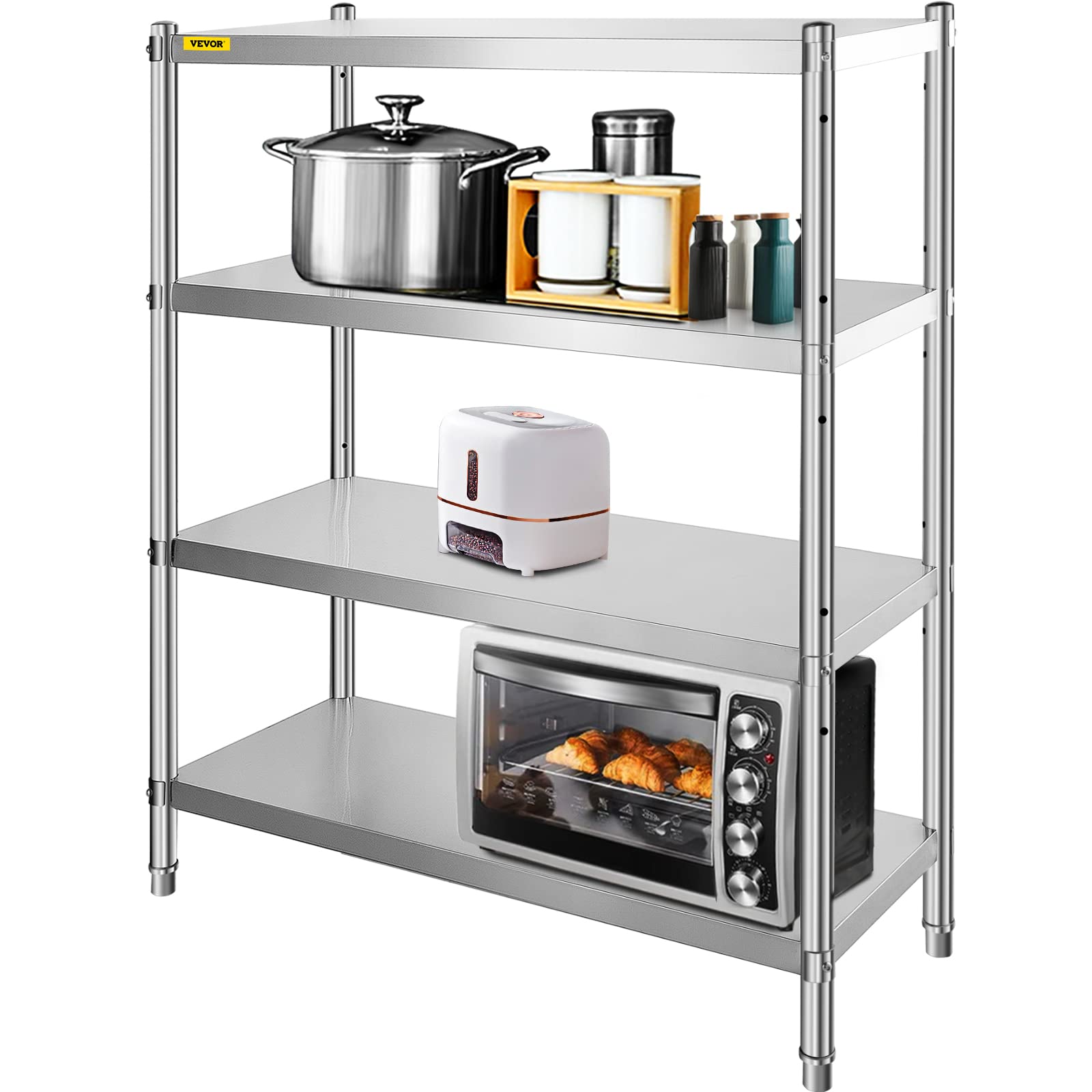 VEVOR 4-Tier Stainless Steel Storage Shelf - Heavy Duty Adjustable Shelving Unit with 1320 lbs Capacity - Perfect for Garage, Warehouse, Pantry & Home Organization