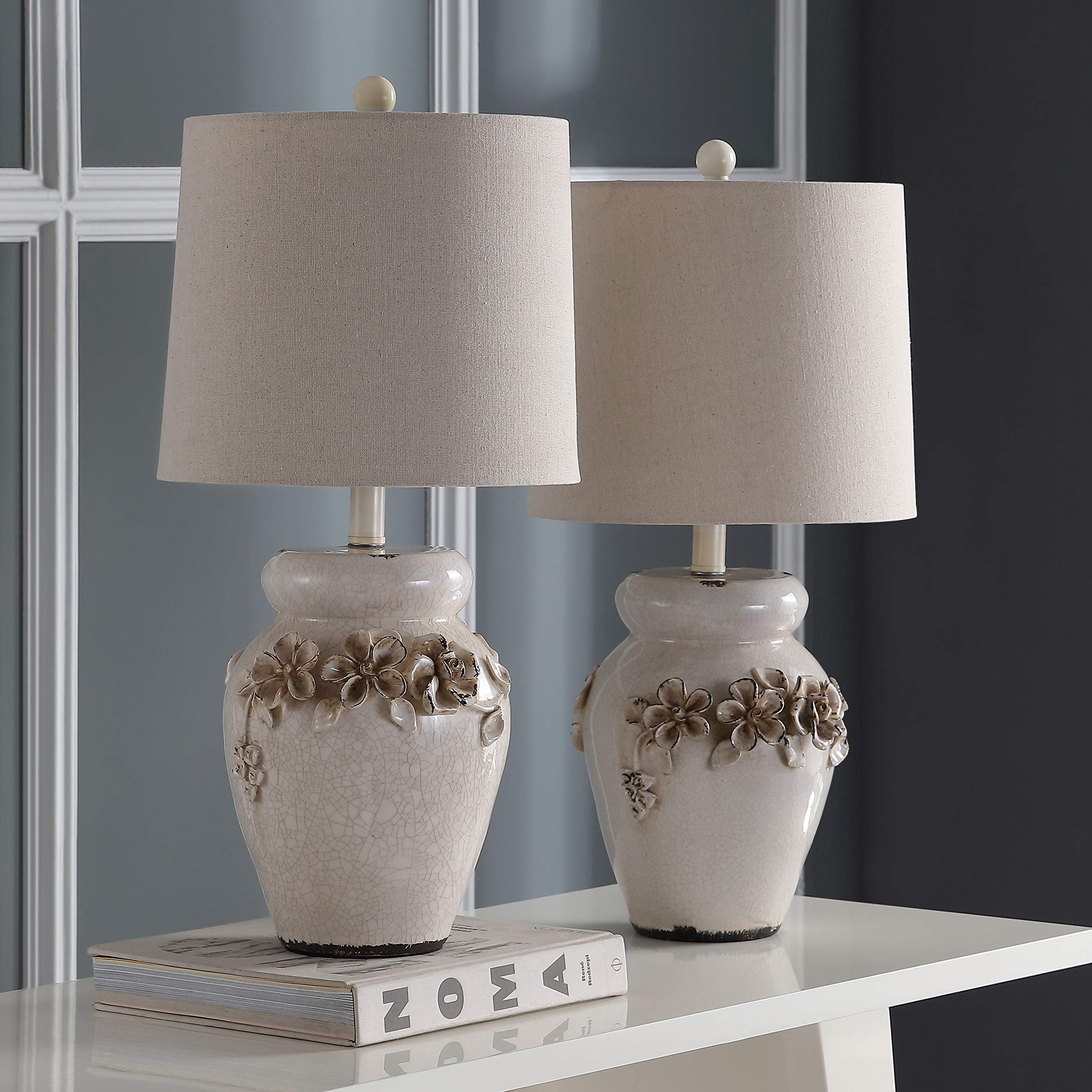 SAFAVIEH Marquesa Cream Vase Table Lamp Set of 2 - 24 Inch Modern LED Bedside Lighting for Bedroom, Living Room & Home Office - Includes Energy Efficient Bulbs (Perfect for Nightstands, Desks & Reading Nooks)
