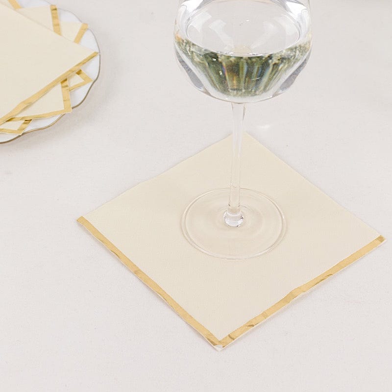 50 Pcs 2-Ply Premium Cocktail Napkins with Elegant Gold Rim - Perfect for Dinner Parties, Weddings & Special Events