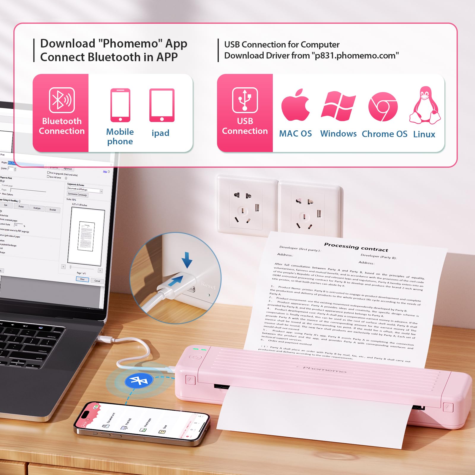 Phomemo P831 Portable Bluetooth Thermal Printer - Wireless Inkless Mini Printer for 8.5x11 & A4 Paper - Travel, Office, Home Use - Print from Phone, Laptop, Tablet - Perfect for Receipts, Labels, Notes & Documents