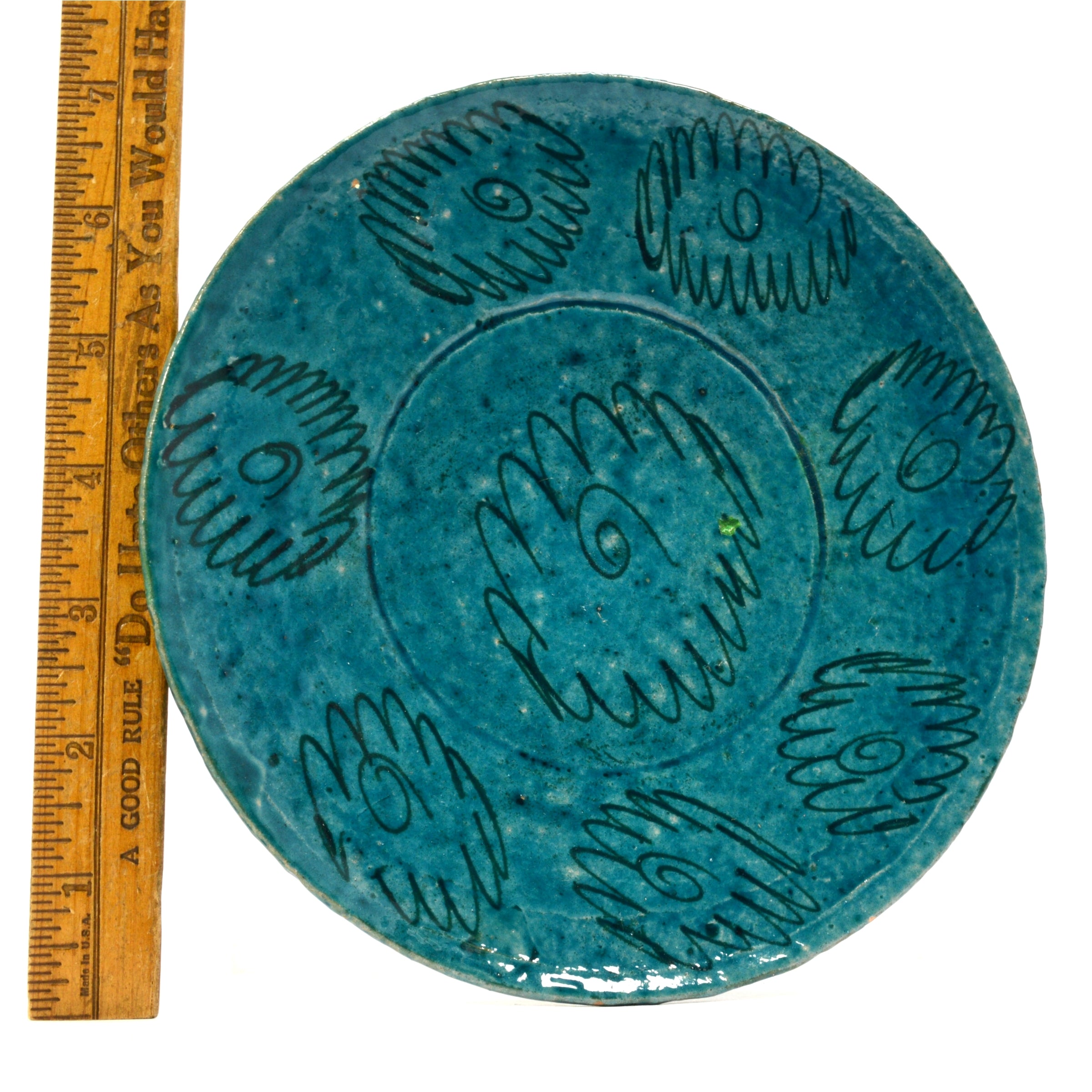 Vintage 12th-14th Century Persian Glazed Pottery Plate - 7.25 Inch Turquoise Turkish Ceramic Dish for Home Decor & Collectibles | Perfect for Wall Display, Table Centerpiece, or Gift