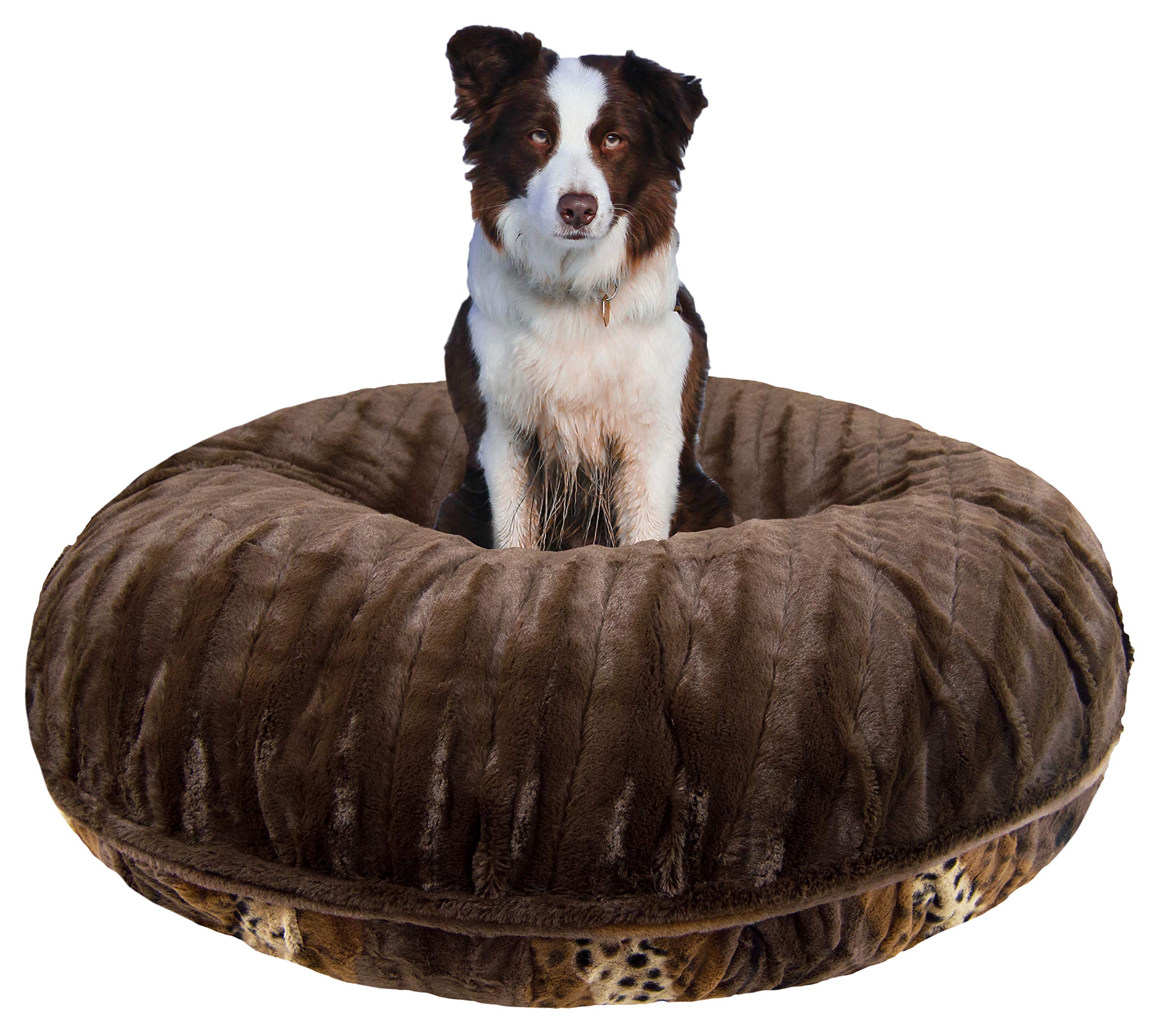 Premium Faux Fur Dog Bed - BESSIE & BARNIE Signature Godiva Brown/Wild Kingdom Extra Plush Pet Bed for Small, Medium & Large Dogs - Cozy Crate Pad for Puppies, Home Decor & Living Room Pet Furniture