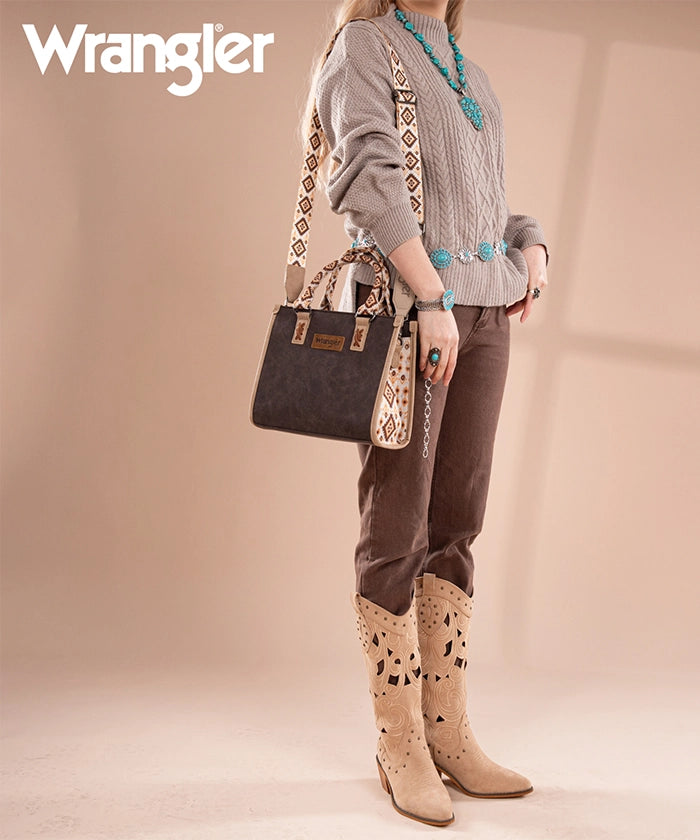 Wrangler Aztec Print Tote Bag for Women - Stylish & Durable Cotton Shoulder Bag - Perfect for Shopping, Beach, Work & Travel