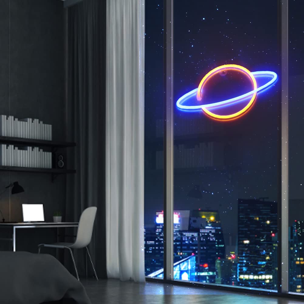 Custom LED Neon Sign - Planet Wall Decor for Bedroom, Kids Room & Living Room | Durable Acrylic Light Up Sign for Home, Bar, Party, Wedding & Christmas Decorations | Perfect for Night Lights, Room Aesthetics & Special Events