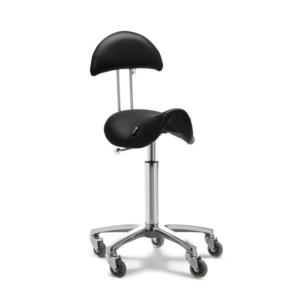 Lanvain Comfort Rolling Salon Stool Chair - Adjustable Chrome Metal Base with Hair-Free Silicone Wheels (Model 56004) - Perfect for Hair Salons, Barber Shops & Home Beauty Stations
