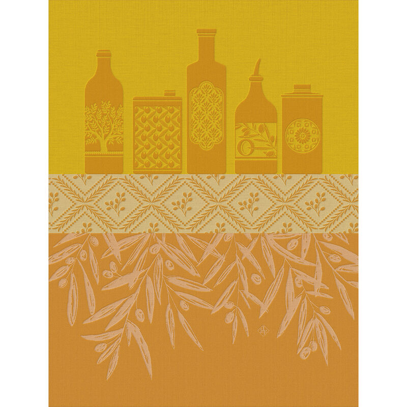 French Jacquard Cotton Tea Towel - Provencal Oils & Yellow Design - Perfect for Kitchen, Dining, and Gift Giving
