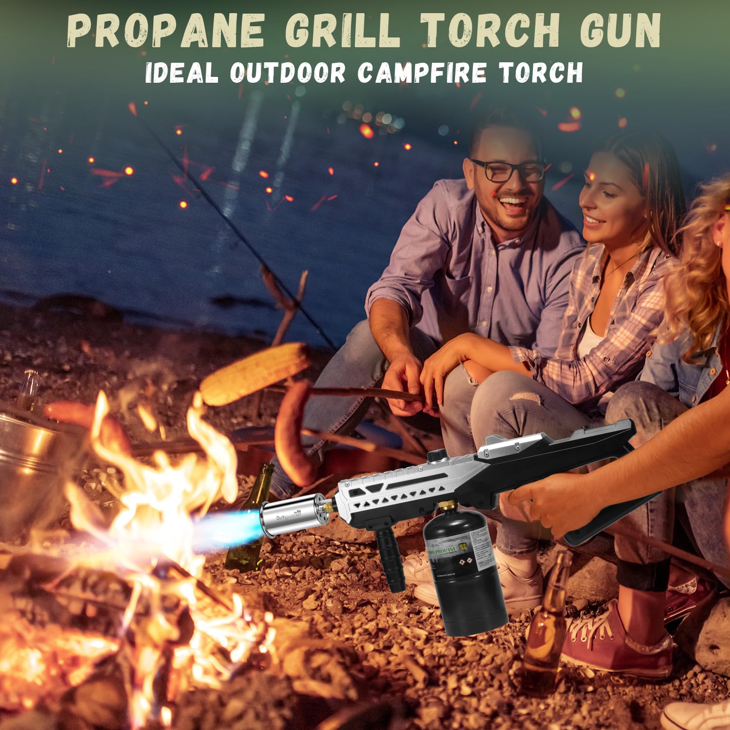 High-Powered Propane Grill Torch Gun - 800,000 BTU Adjustable Flamethrower for BBQ, Sous Vide, Campfire & Charcoal Grills - Professional Cooking Torch Head (Tank Not Included) - Perfect for Outdoor Cooking, Meat Searing & Fire Starting
