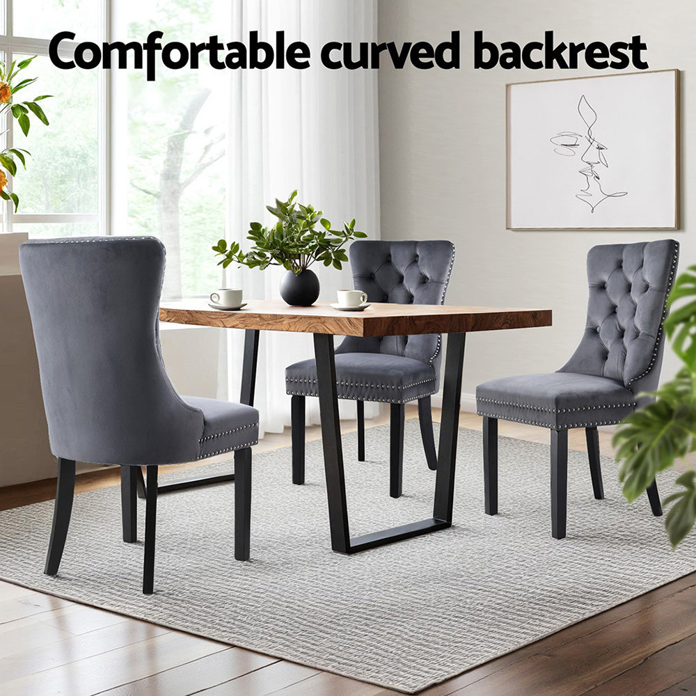 2 Pack Artiss Grey Velvet Dining Chairs - Modern Upholstered Side Chairs for Kitchen, Dining Room, Office & Small Spaces