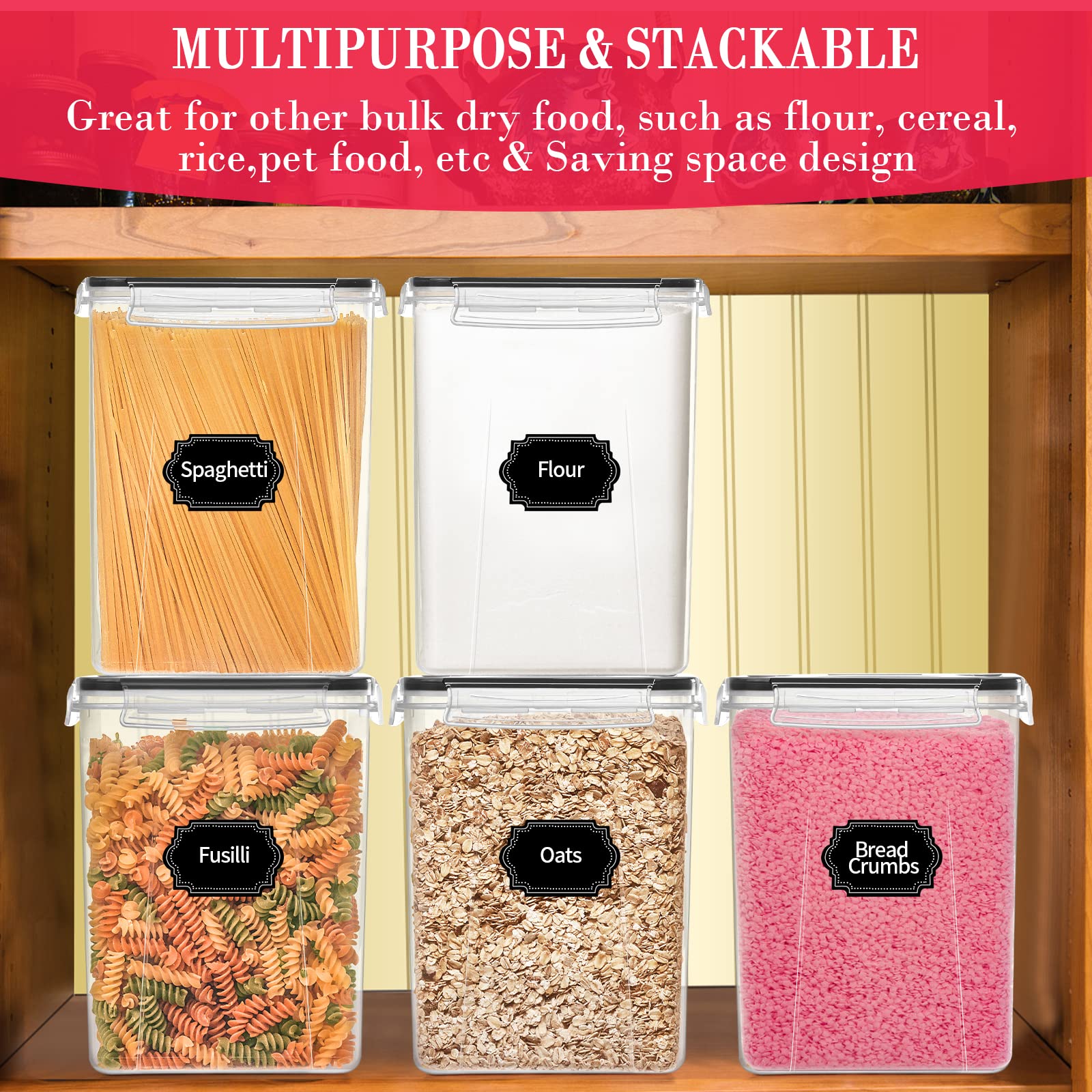 CEKEE 6.5L (220 OZ) Airtight Plastic Food Storage Containers with Lids (2-Pack) - Bulk Storage for Flour, Sugar, Rice, Cereal & Pasta - Perfect for Kitchen Pantry Organization & Meal Prep