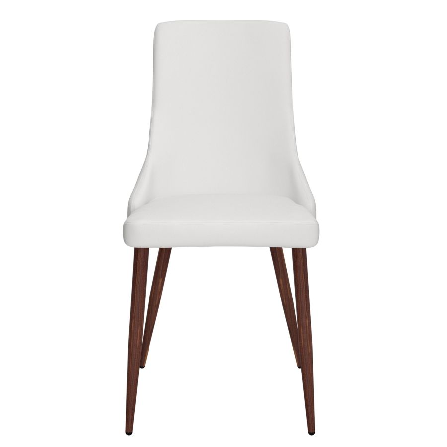 Cora Faux Leather Dining Chairs Set of 2 - White & Walnut Modern Kitchen Chairs for Dining Room, Breakfast Nook, and Home Office
