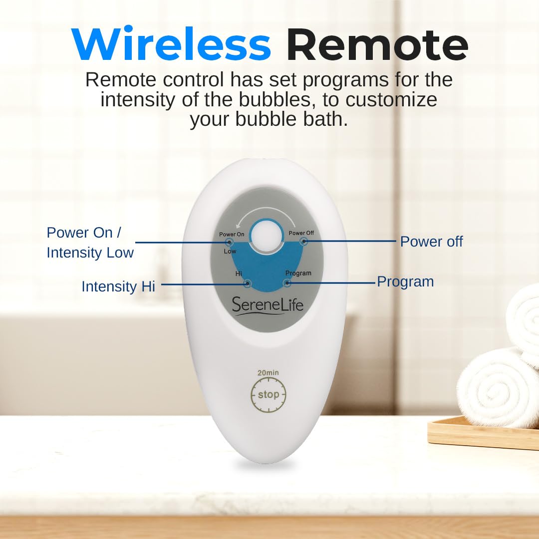 SereneLife Electric Bubble Massage Mat - Waterproof Full Body Massager with Heated Air Bubbles, Motorized Spa System & Essential Oil Aroma Clip - Relaxing Hydrotherapy for Home, Bath Tub, Pool - Blue