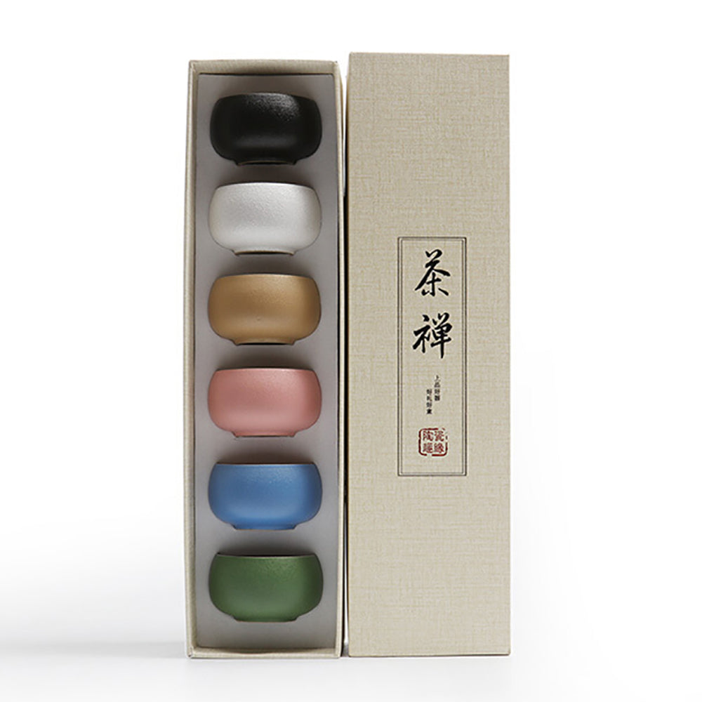 Premium Ceramic Kung Fu Tea Cup Set - 6 Colors, 6 Pieces - Handcrafted Chinese Tea Cups for Gongfu Tea Ceremony, Home Decor & Gift Giving