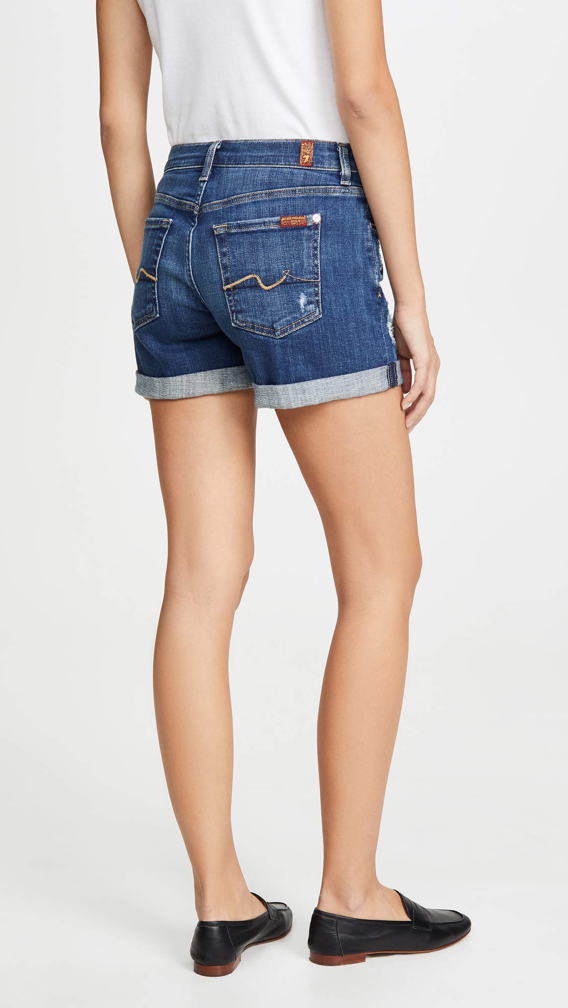 7 For All Mankind Women's Relaxed Mid Roll Denim Shorts - Broken Twill Plaza Wash - Casual Summer Wear for Beach, Shopping & Weekend Outings