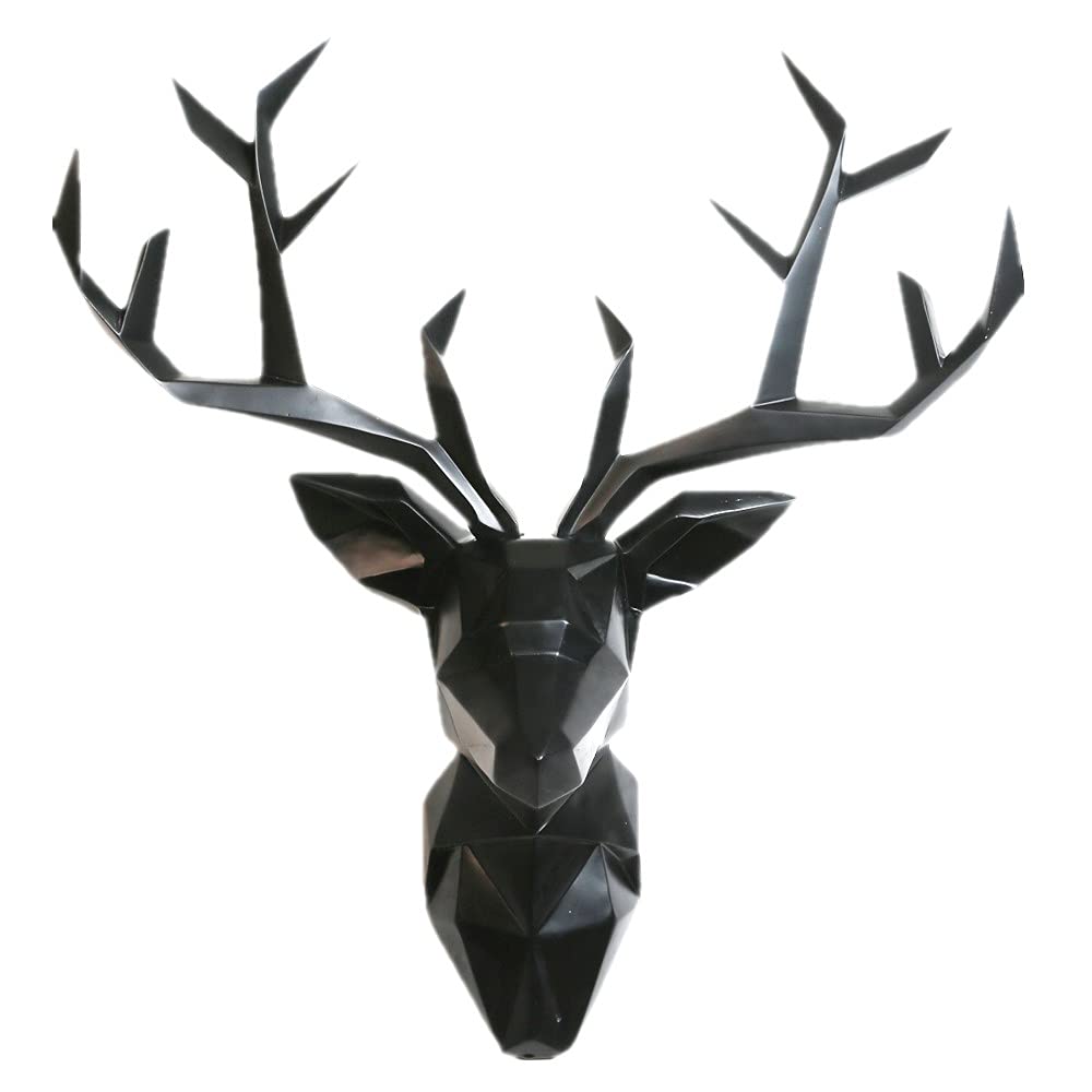 YJ Home Geometric Deer Head Wall Art Sculpture - Modern Black XL Deer Decor for Living Room, Bedroom & Office | Unique Home Decoration Gift Idea