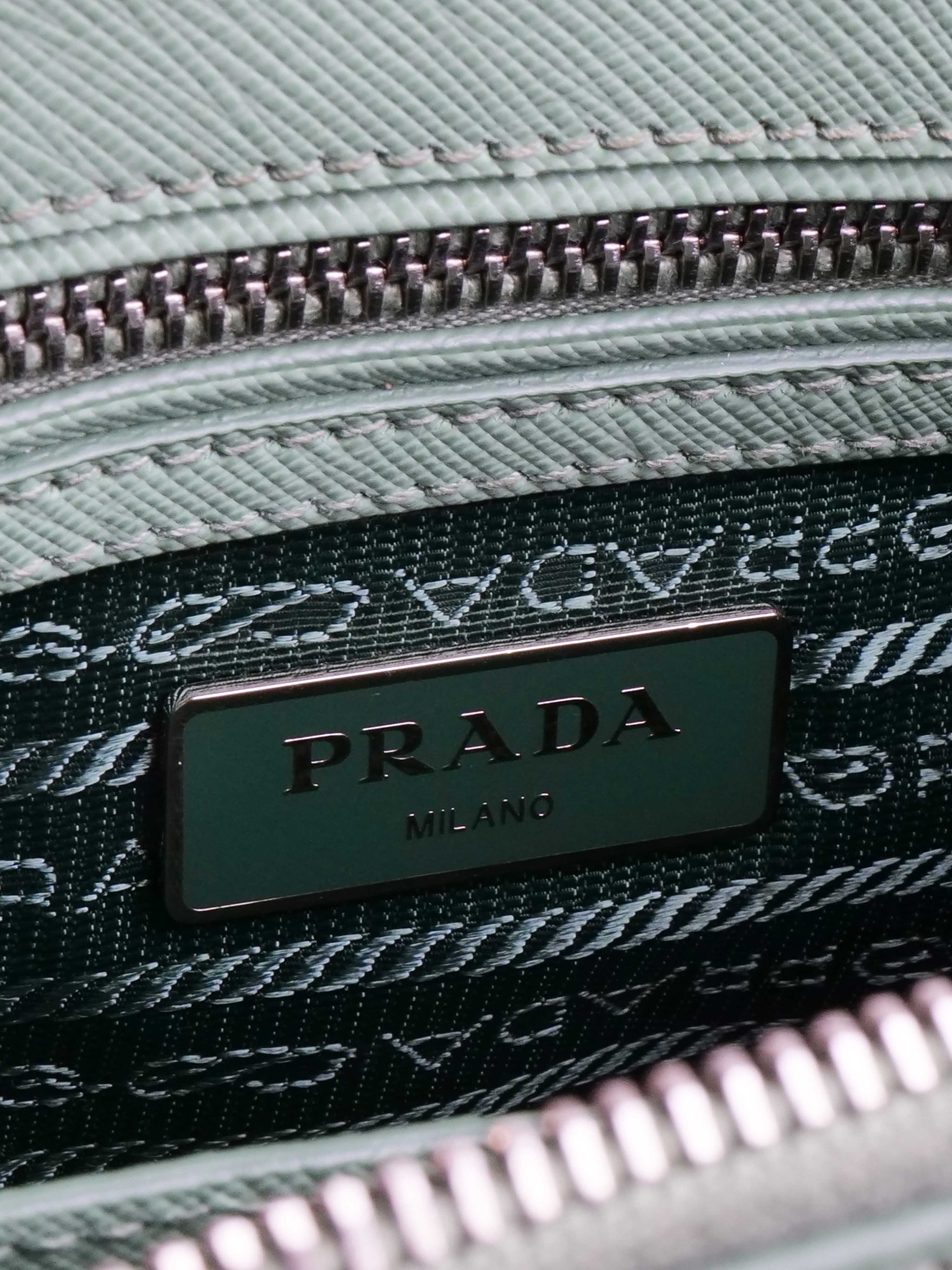 Prada Mint Green Saffiano Leather Double Zipper Small Tote Bag for Women | Luxury Designer Handbag for Work, Travel & Everyday Use