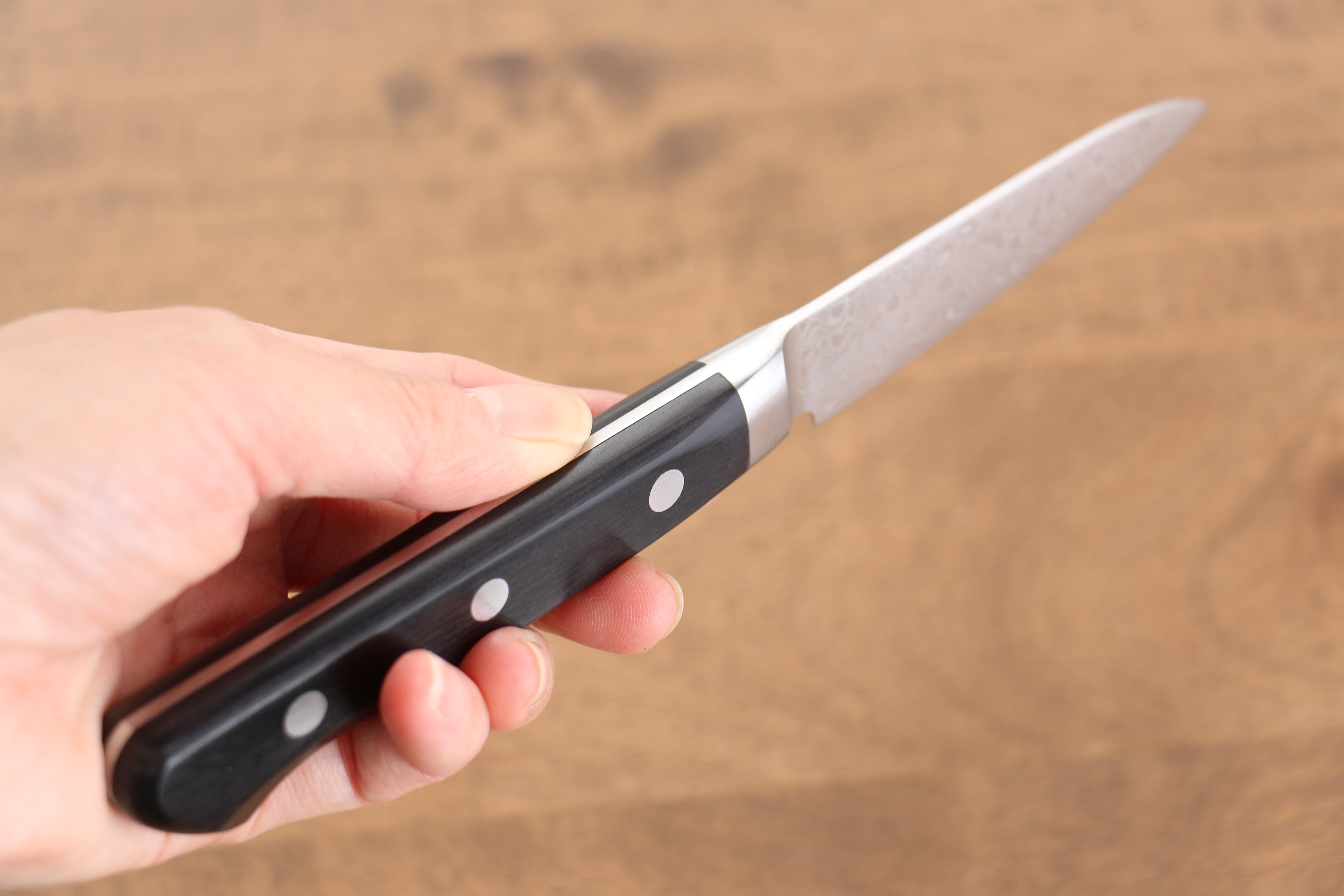 Seisuke Kagami AUS10 Damascus Petty Knife 80mm - Mirrored Finish, Black Pakkawood Handle - Perfect for Slicing, Peeling & Precision Kitchen Tasks