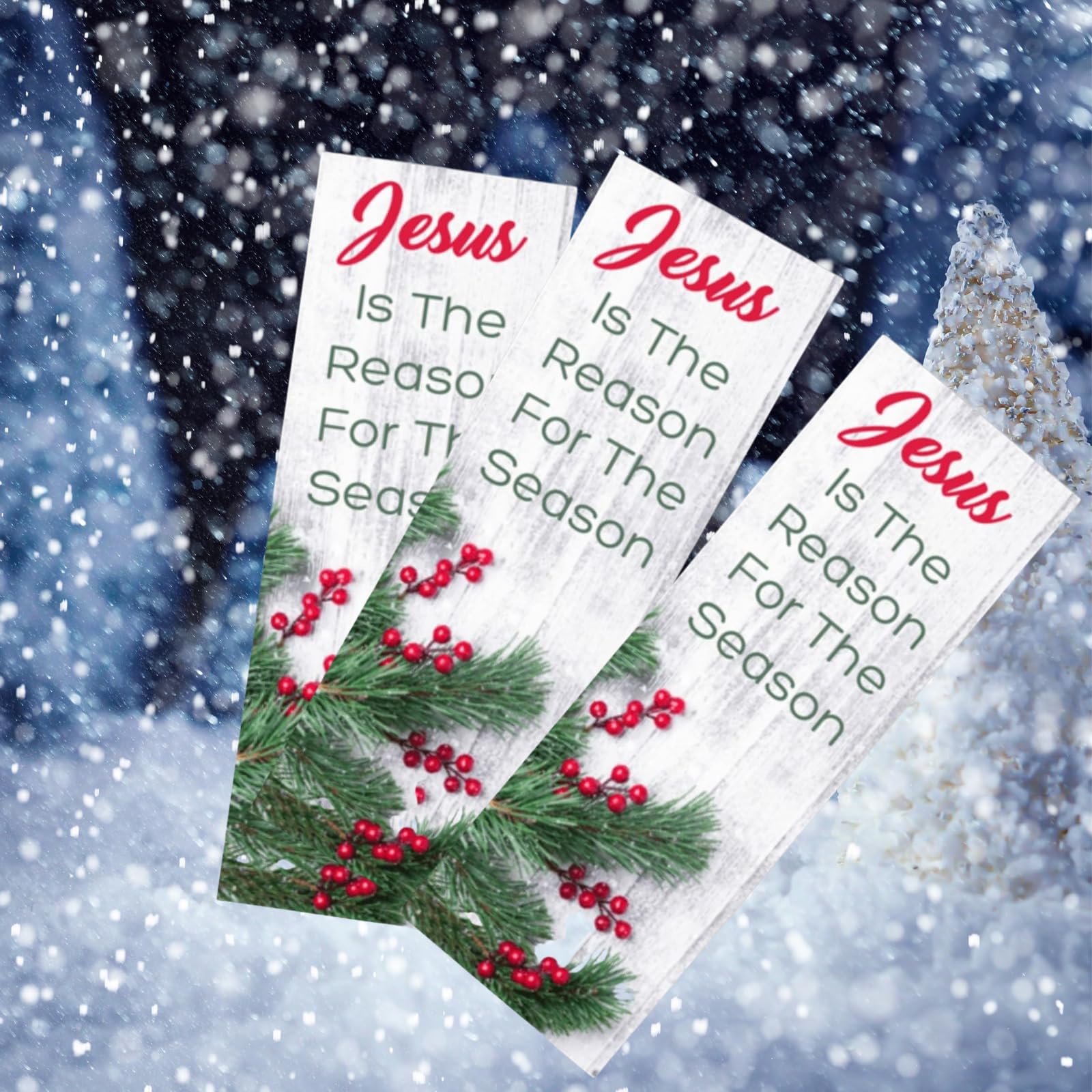 100 Count Bulk Pack - Christmas 'Jesus is The Reason for The Season' Bookmarks - Made in USA - Blank Back - Church Handouts & Greeting Card Inserts - Inspirational Christian Gifts for Church Events, Bible Study Groups & Holiday Celebrations